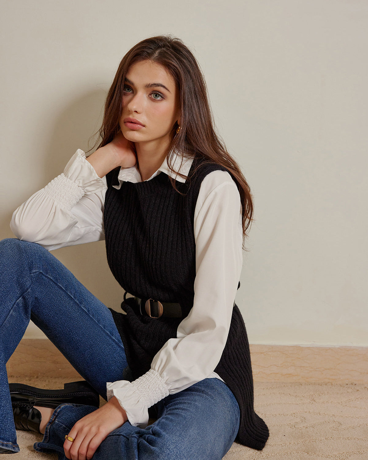 Polo Gömlekli İki Parçalı Kemerli Kazak