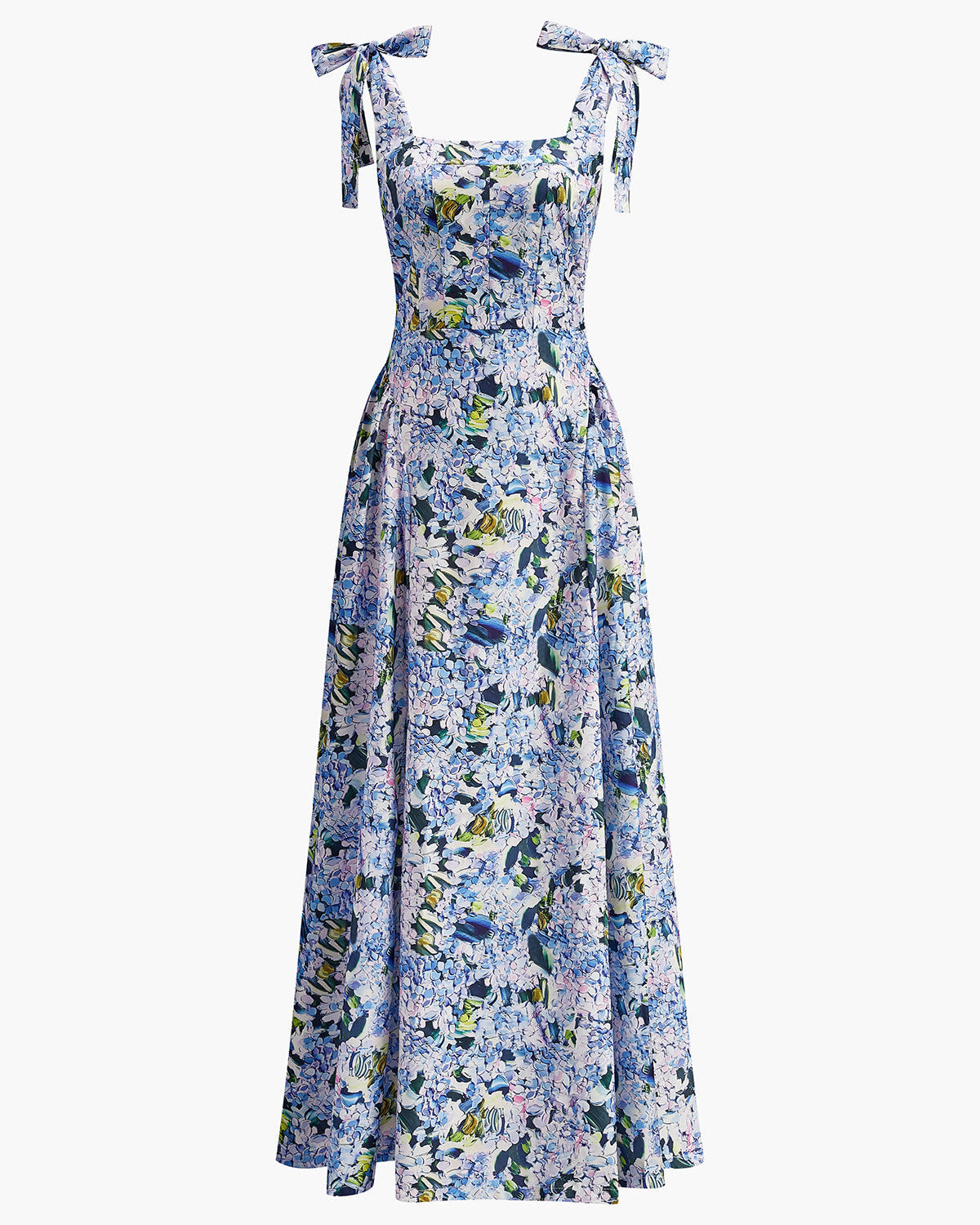 Çiçek Desenli Bağcıklı Askılı Elbise