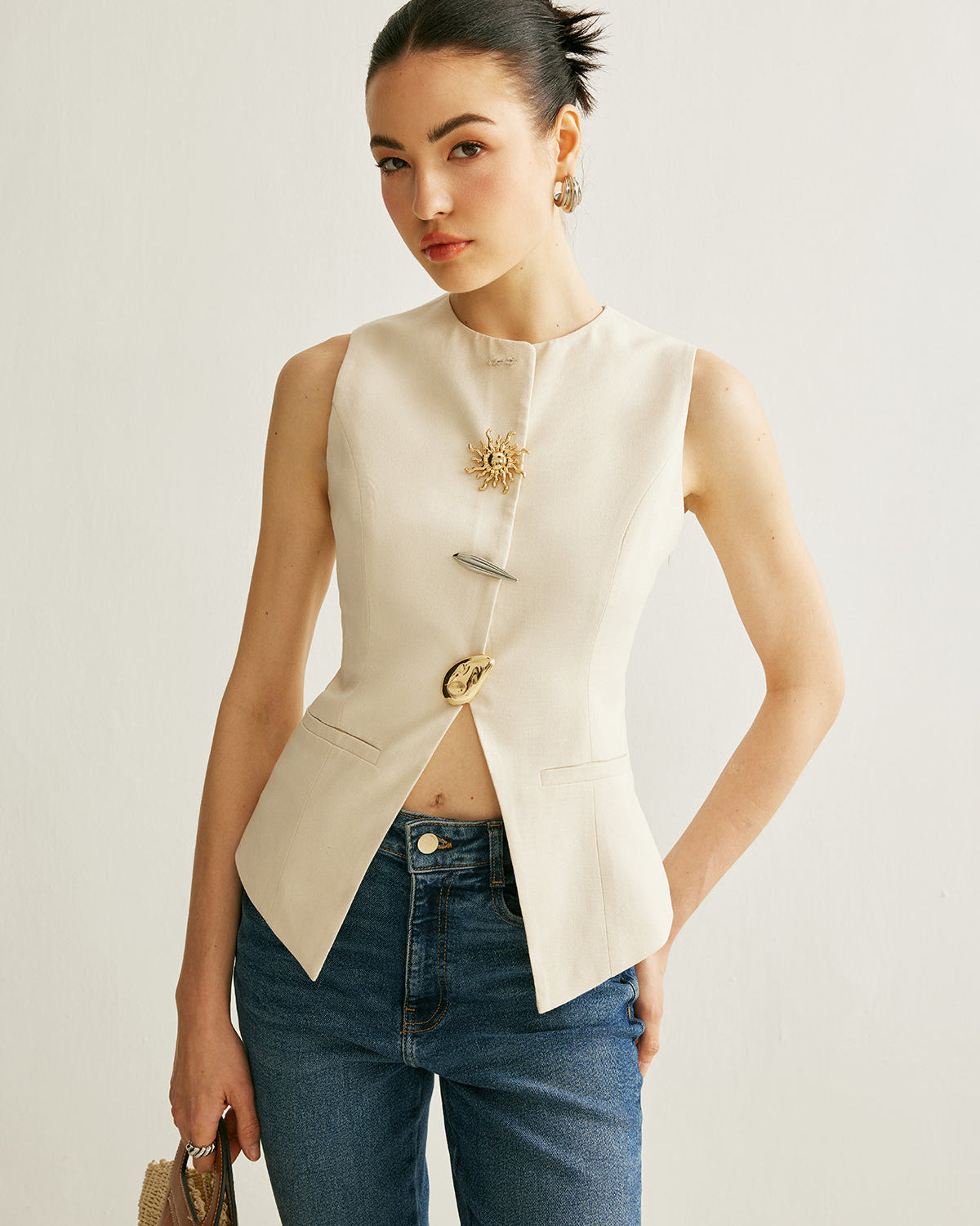 Metal Detaylı Yırtmaçlı Yelek