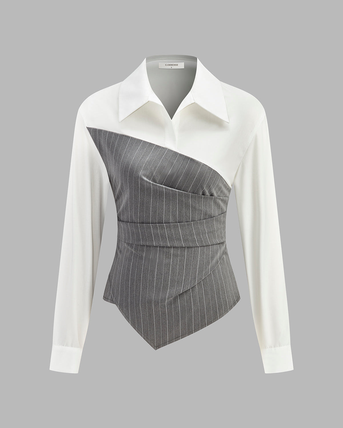 Renk Bloklu Çizgili Asimetrik Gömlek