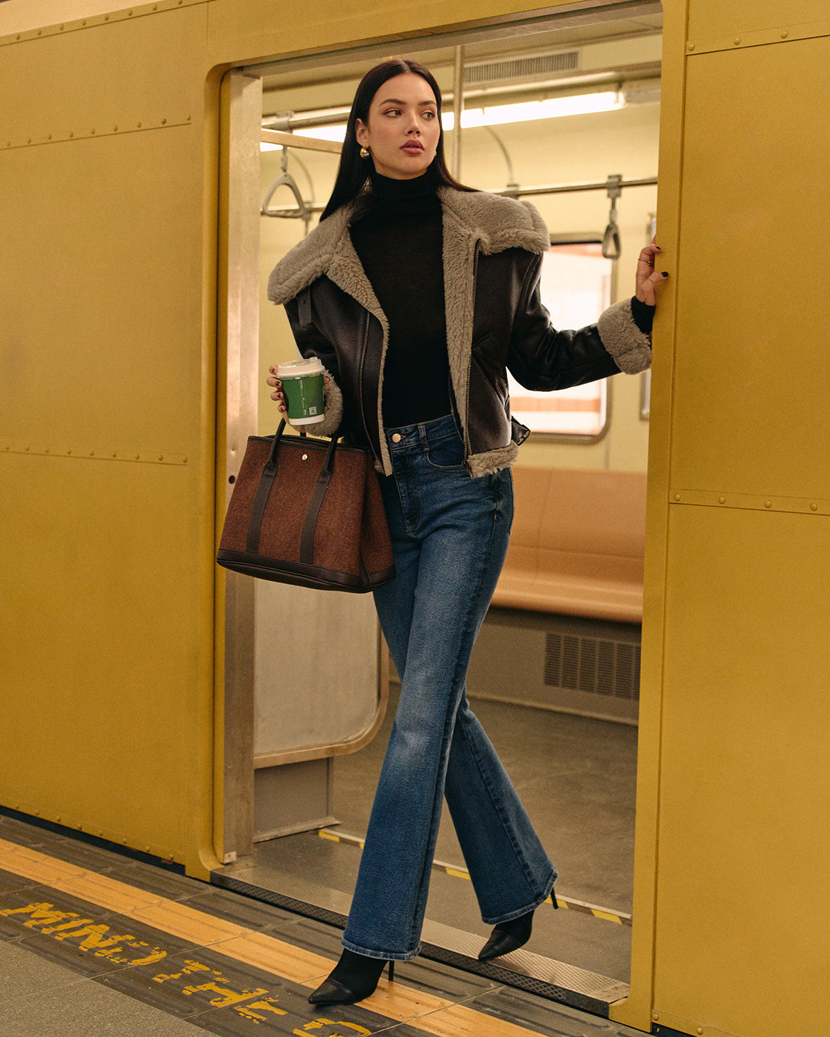 Teddy Suni Deri Fermuarlı Ceket