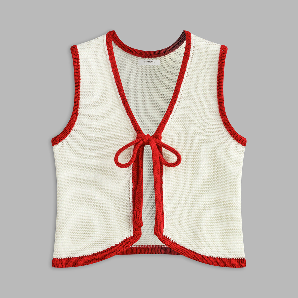 Renk Bloklu Bağcıklı Triko Yelek