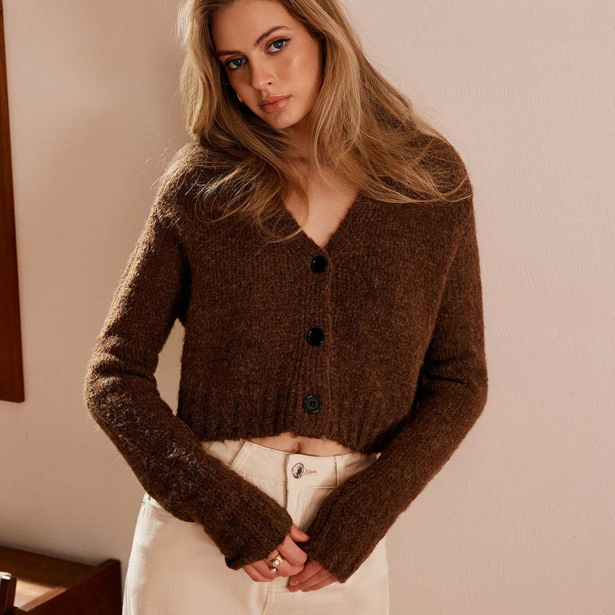 Yün Karışımlı V Yaka Kısa Hırka