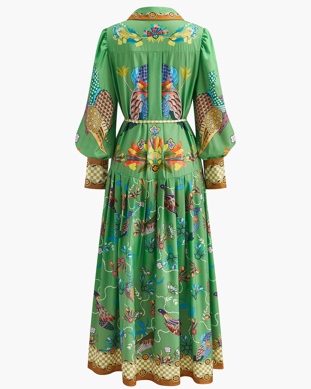 Bohem Uzun Kollu Düğmeli Çiçekli Elbise