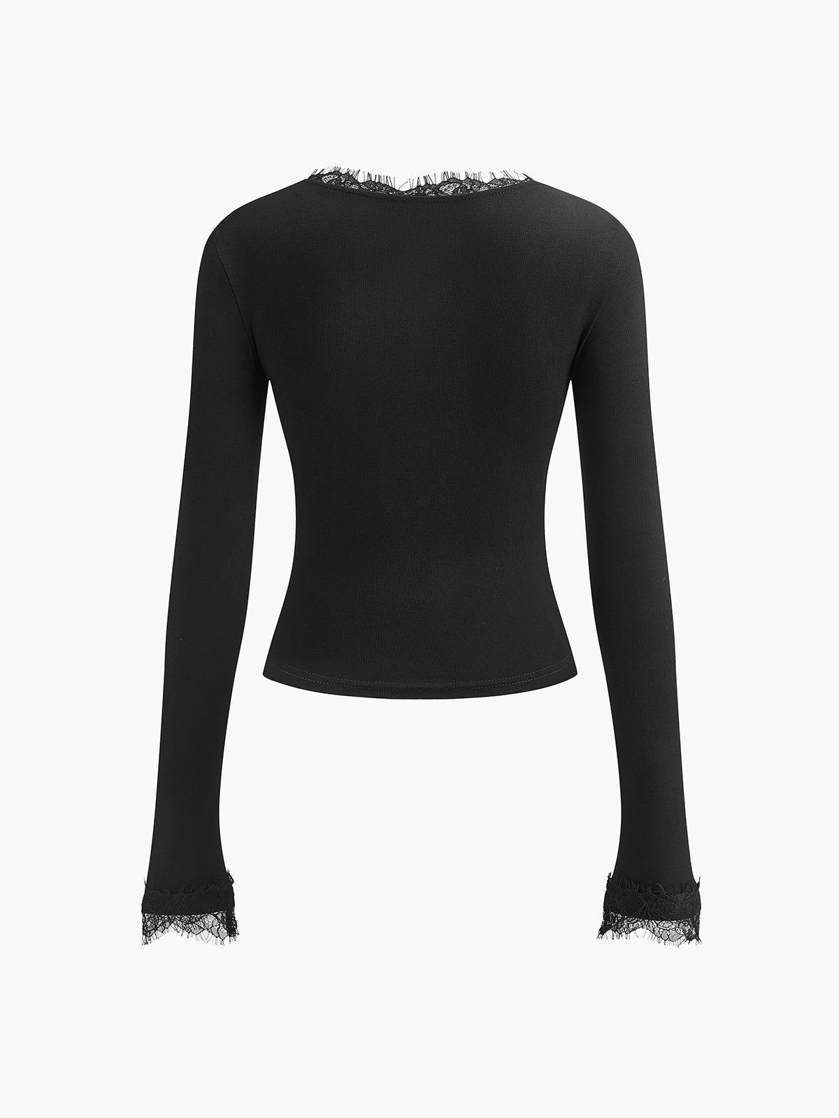 V Yaka Dantel Detaylı Dar Kesim Tişört