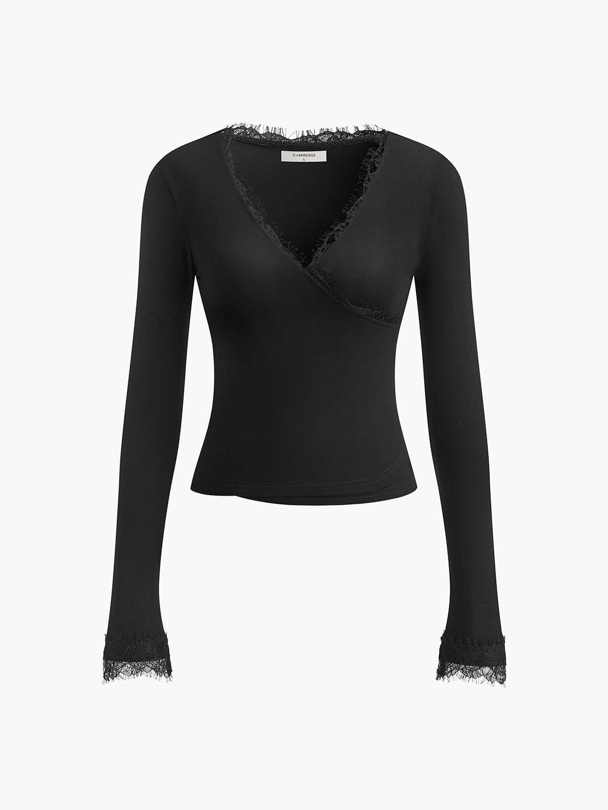 V Yaka Dantel Detaylı Dar Kesim Tişört