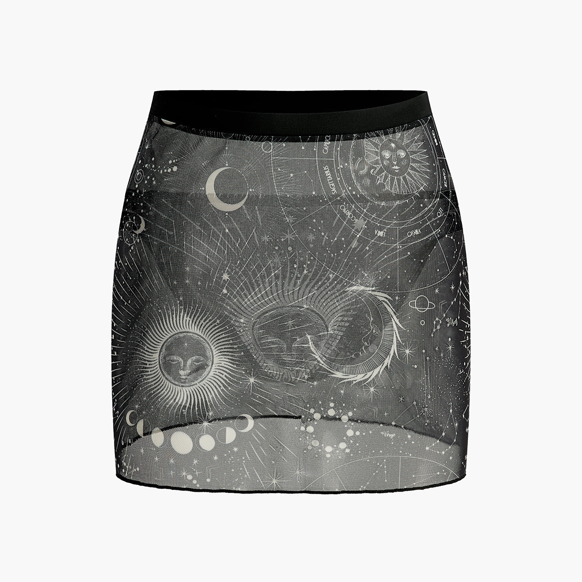 Astroloji Desenli Şeffaf Etek