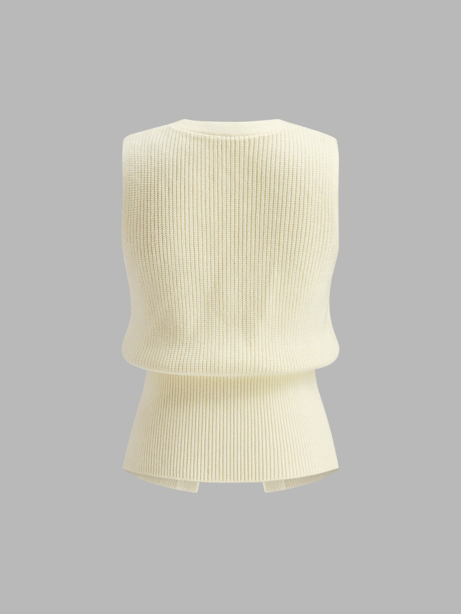 Metal Tokalı Bel Detaylı Triko Yelek