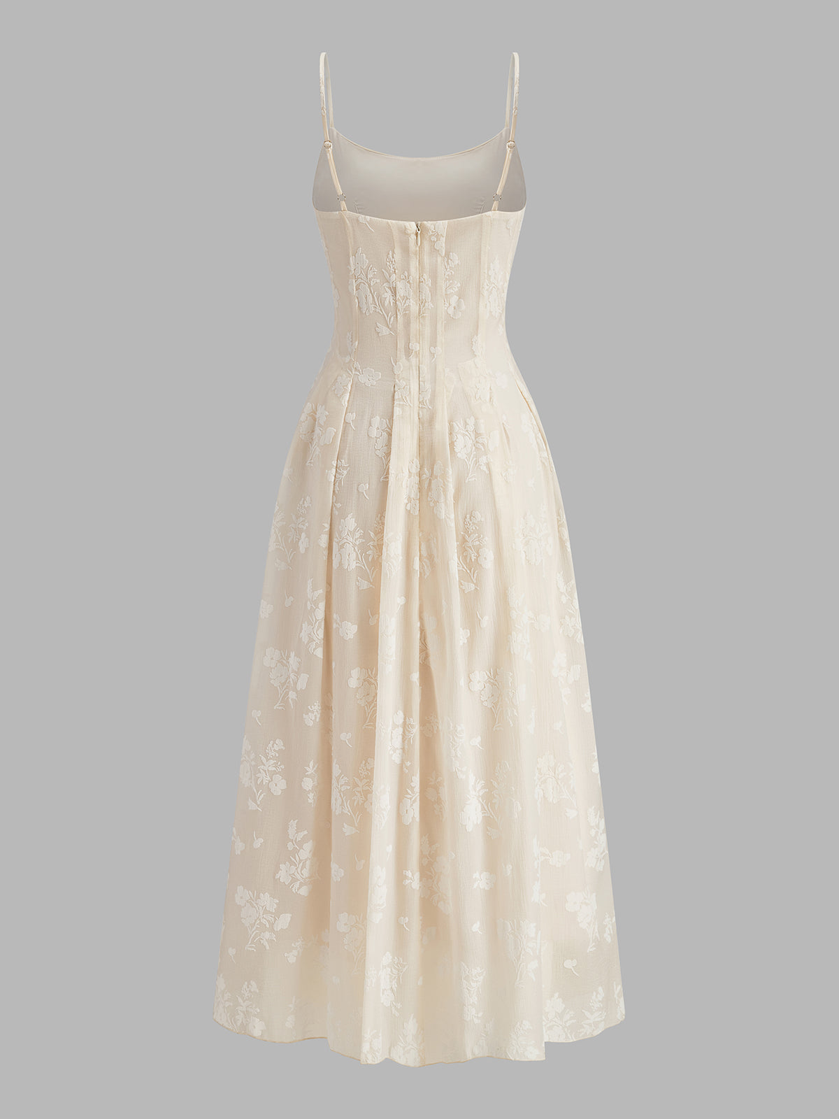 Çiçek Desenli Jakarlı Uzun Elbise