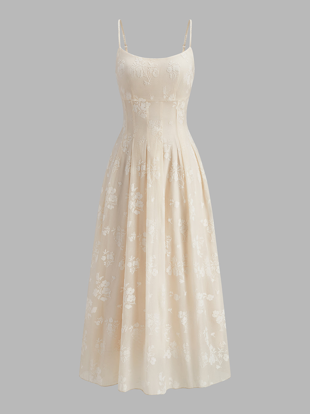 Çiçek Desenli Jakarlı Uzun Elbise