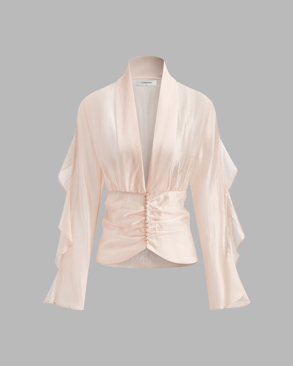 Yarı Şeffaf Şifon V Yaka Büzgülü Bluz