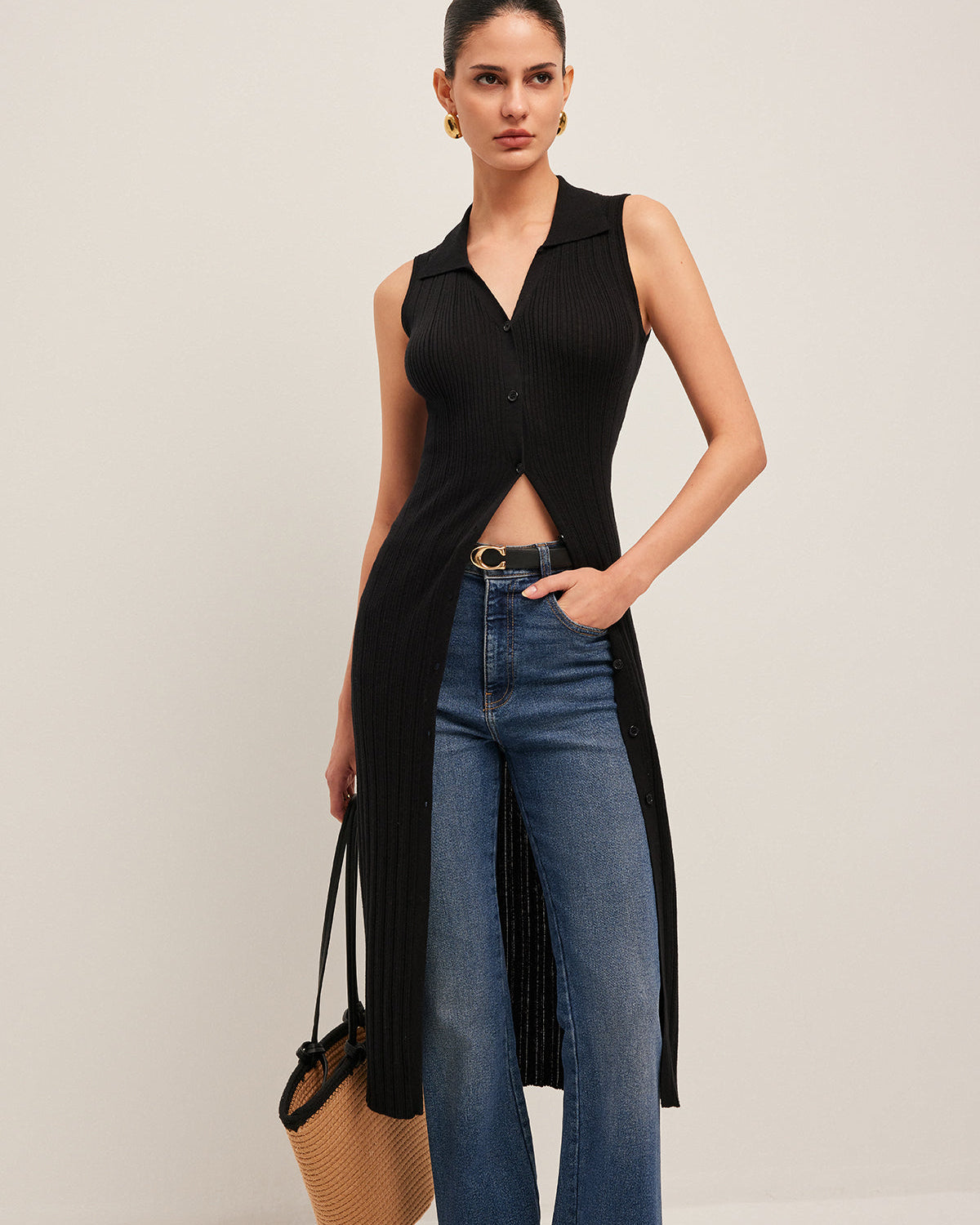 Ribanalı Düğmeli Triko Elbise