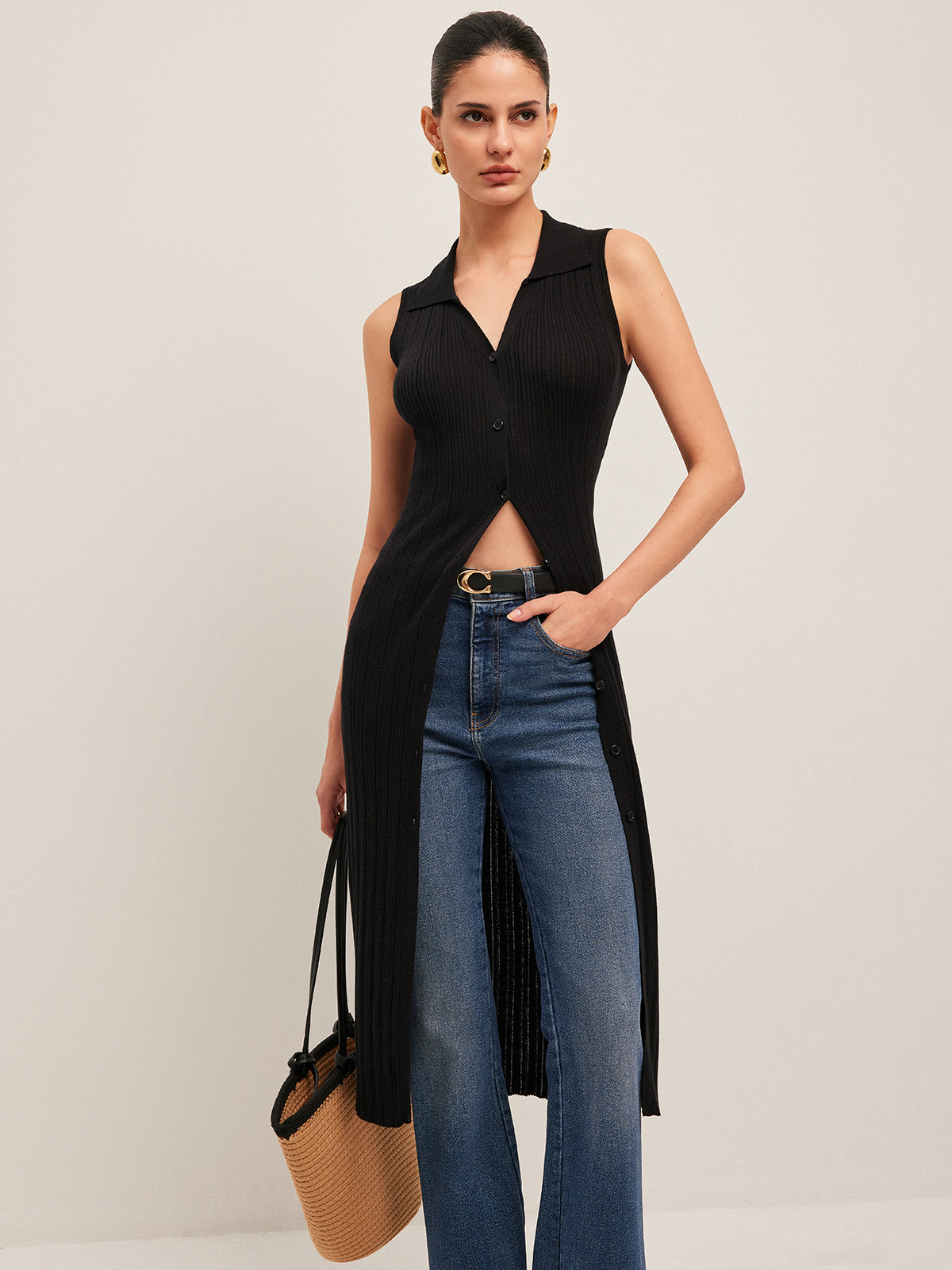 Ribanalı Düğmeli Triko Elbise