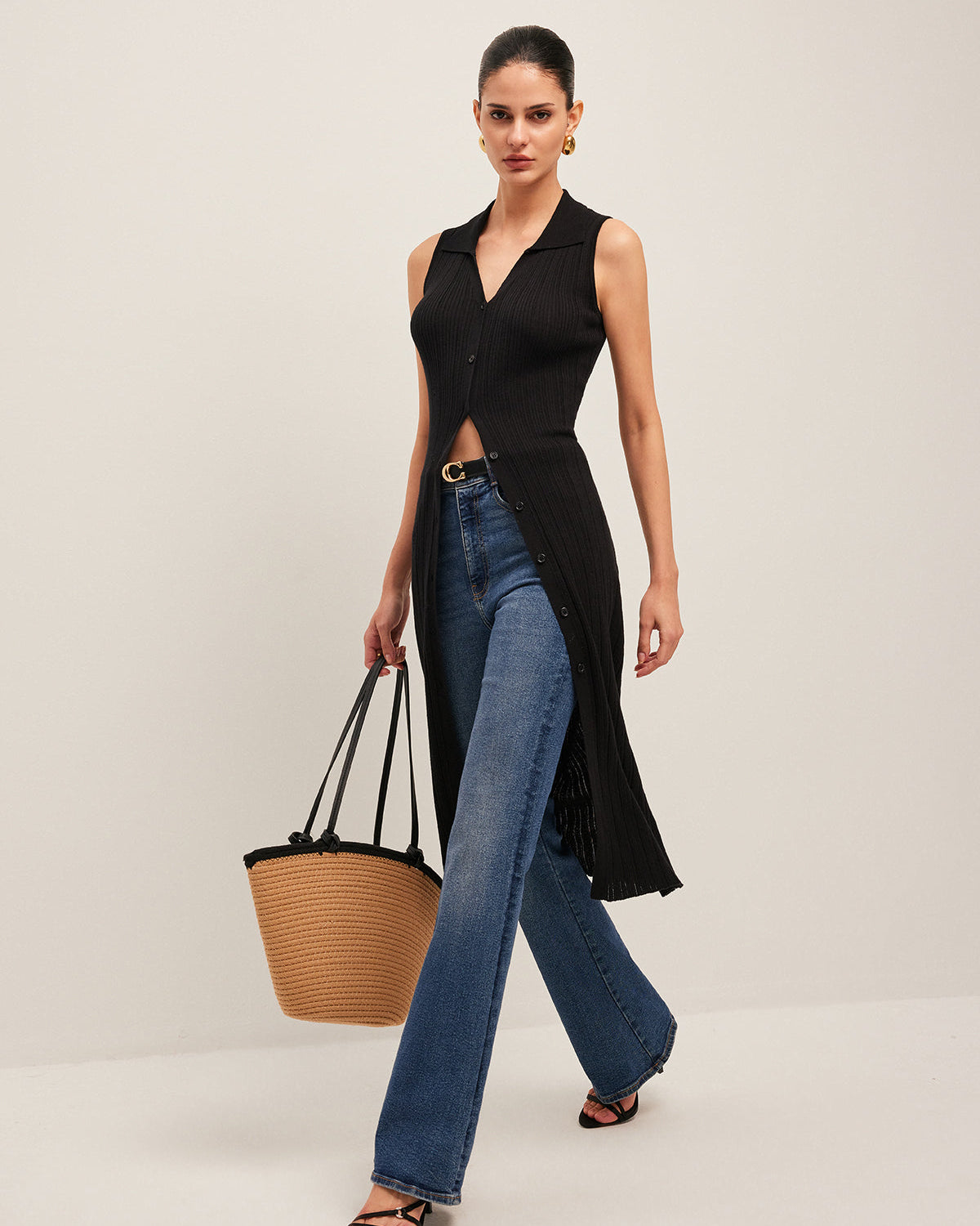 Ribanalı Düğmeli Triko Elbise