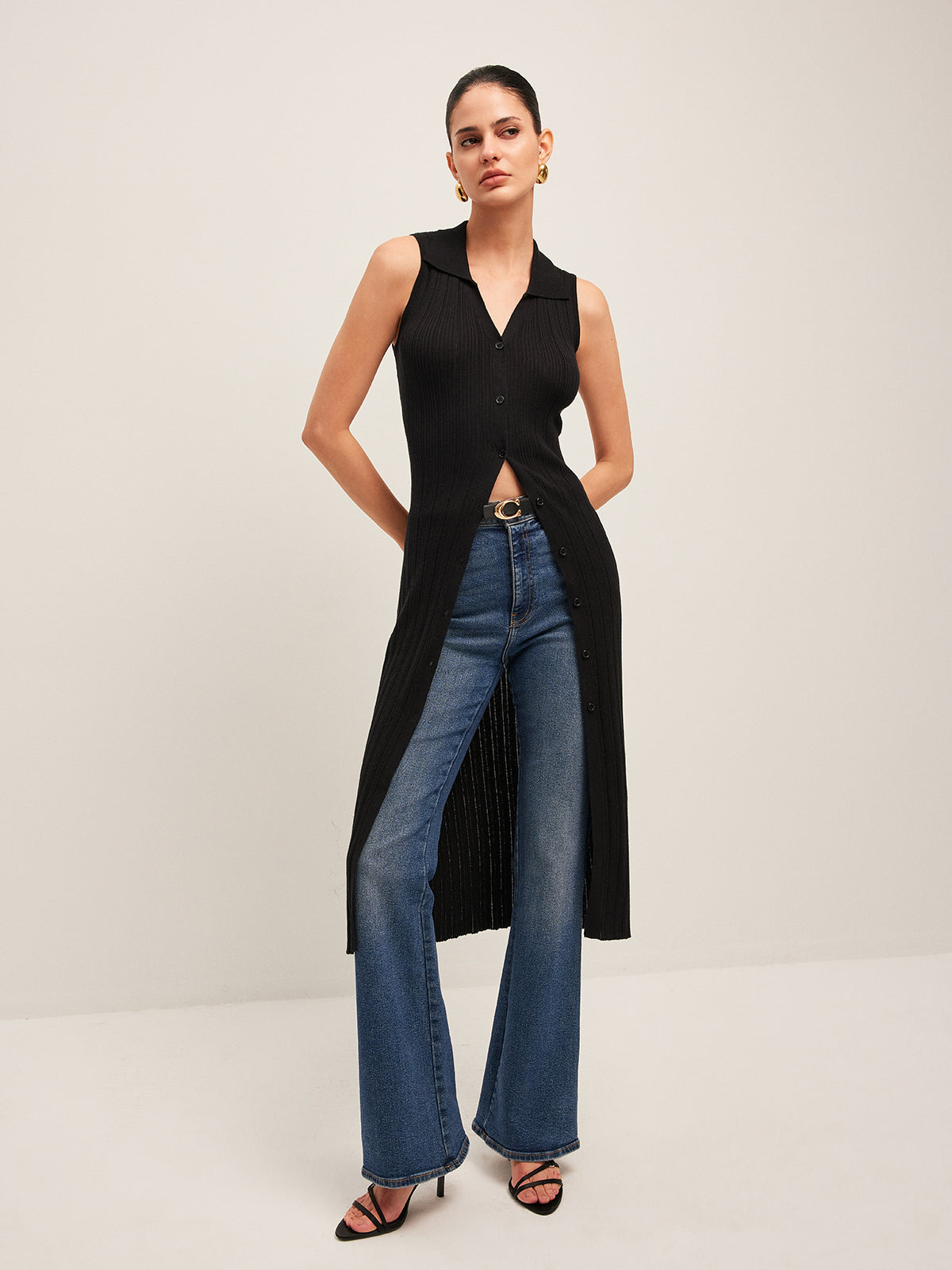 Ribanalı Düğmeli Triko Elbise