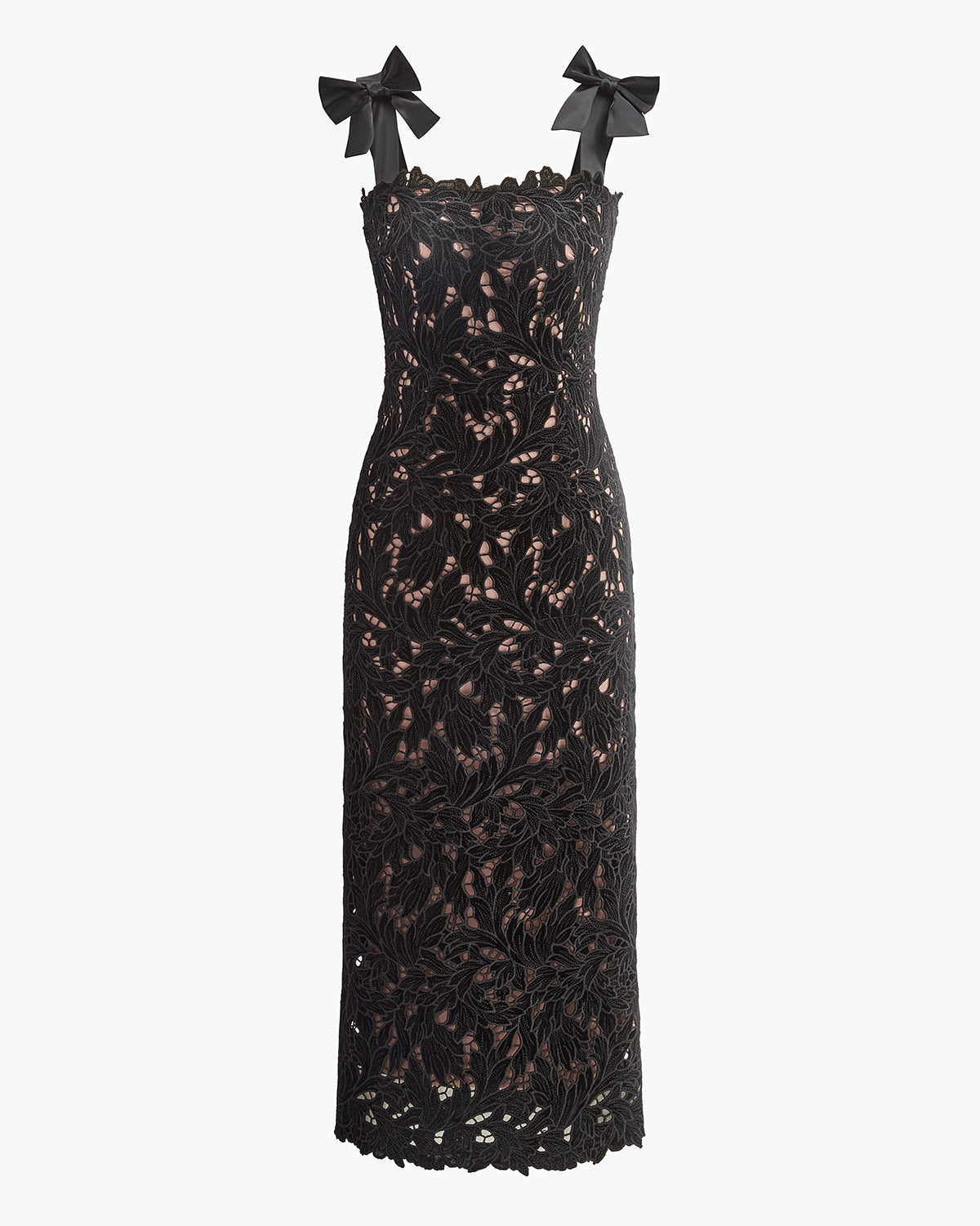 Çiçek Desenli Jakarlı Fiyonk Askılı Elbise