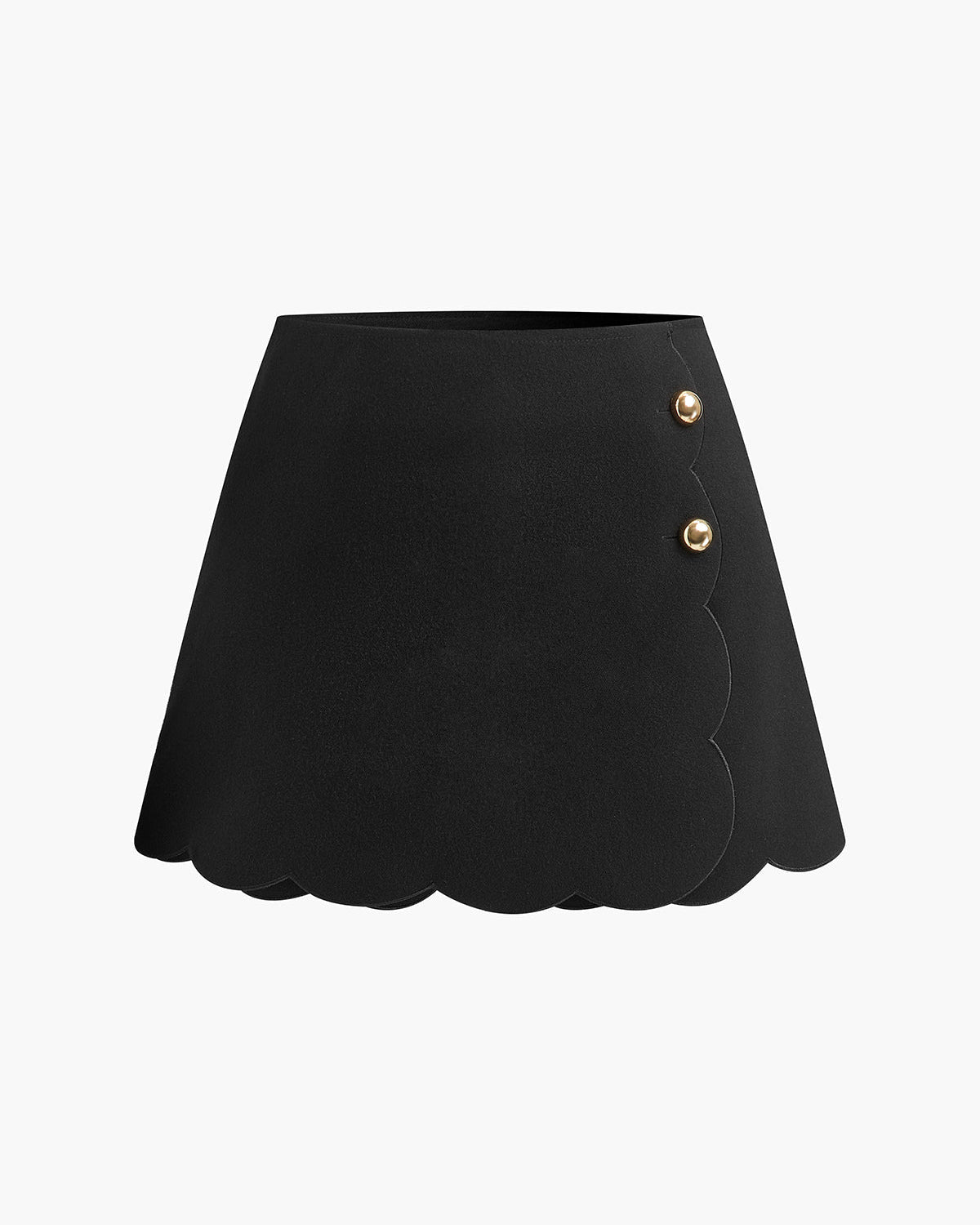 Dalga Etek Uçlu Yandan Düğmeli Şort-Etek