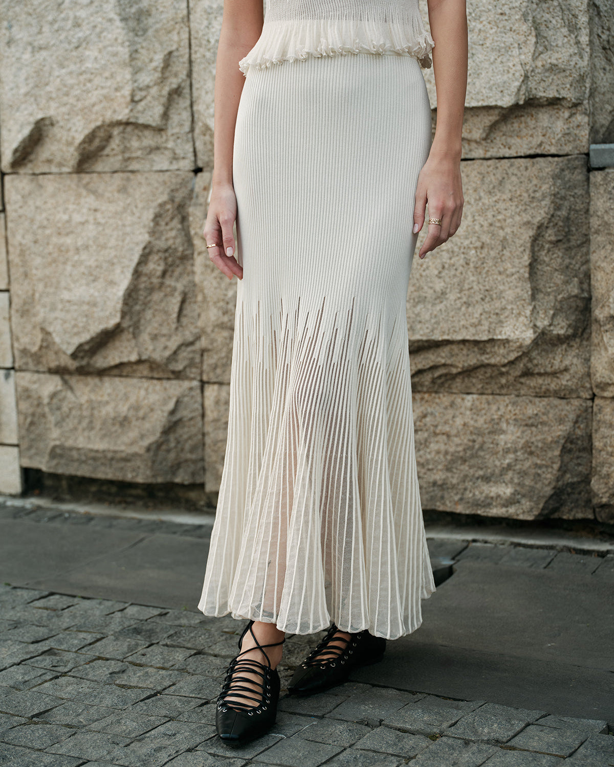 Tül Panelli Pileli Etek