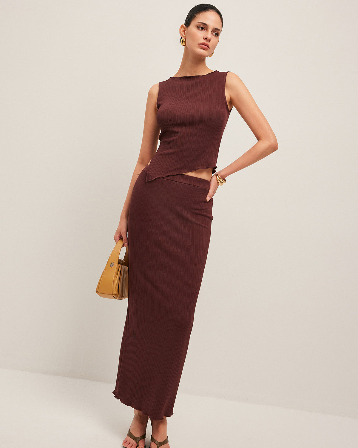 Asimetrik Etek Uçlu Ribanalı Etek Takımı