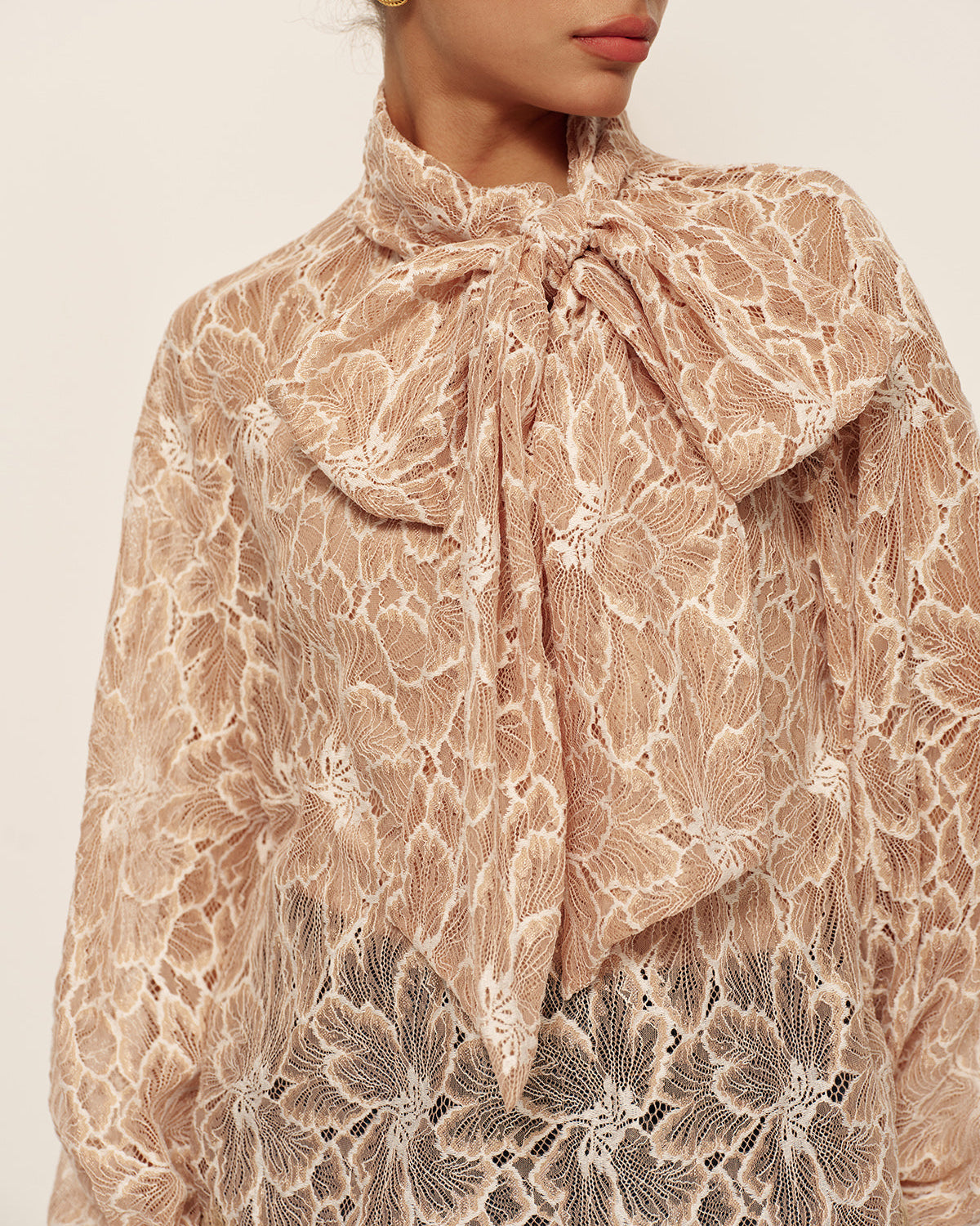 Yarı Transparan Dantel Kurdele Detaylı Bluz