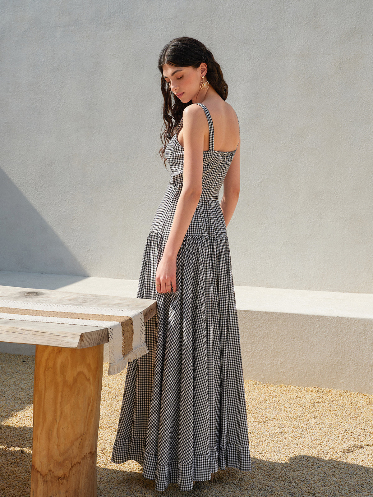 Kareli Kuşaklı Kolsuz Elbise