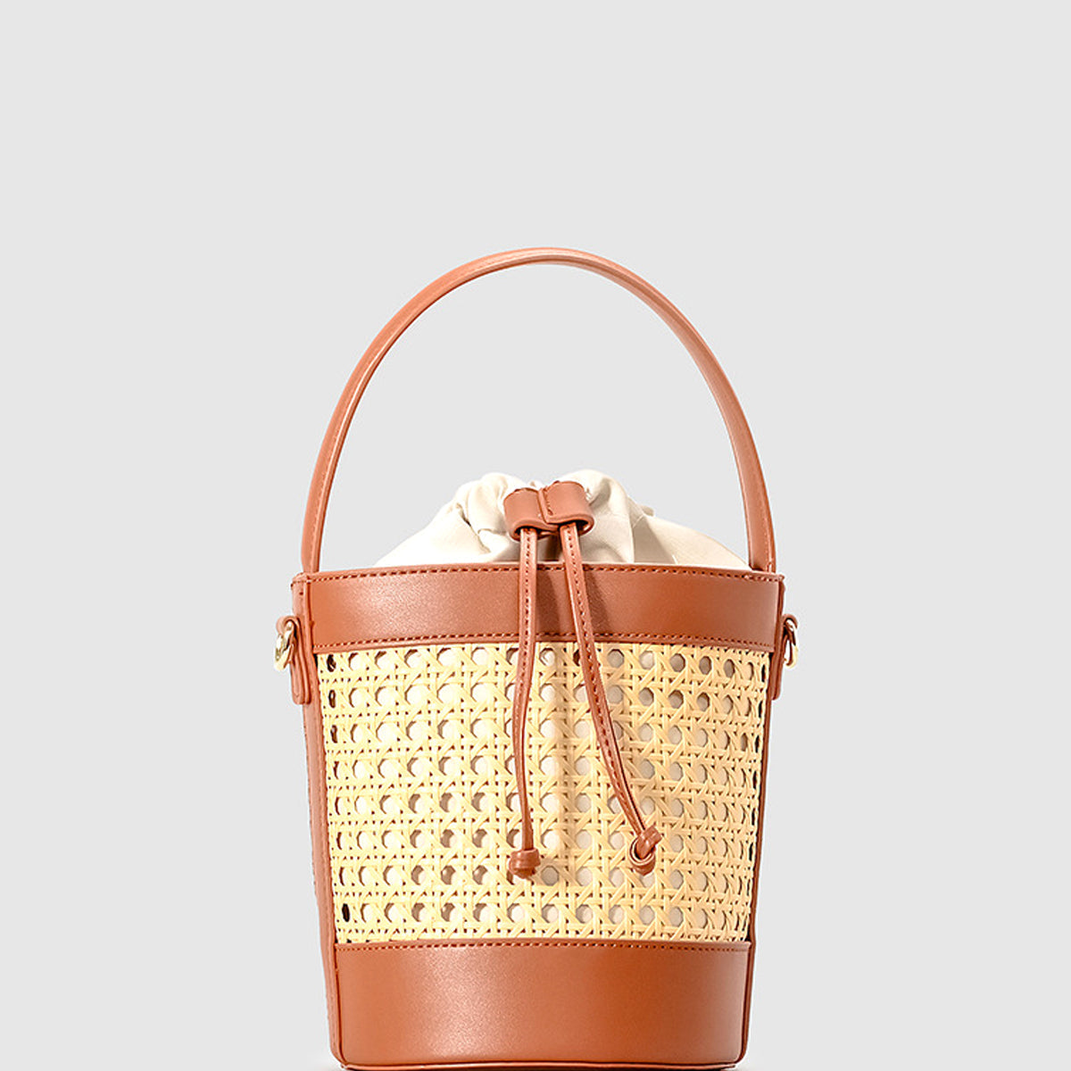 Hasır Detaylı Büzgülü Kova Çanta