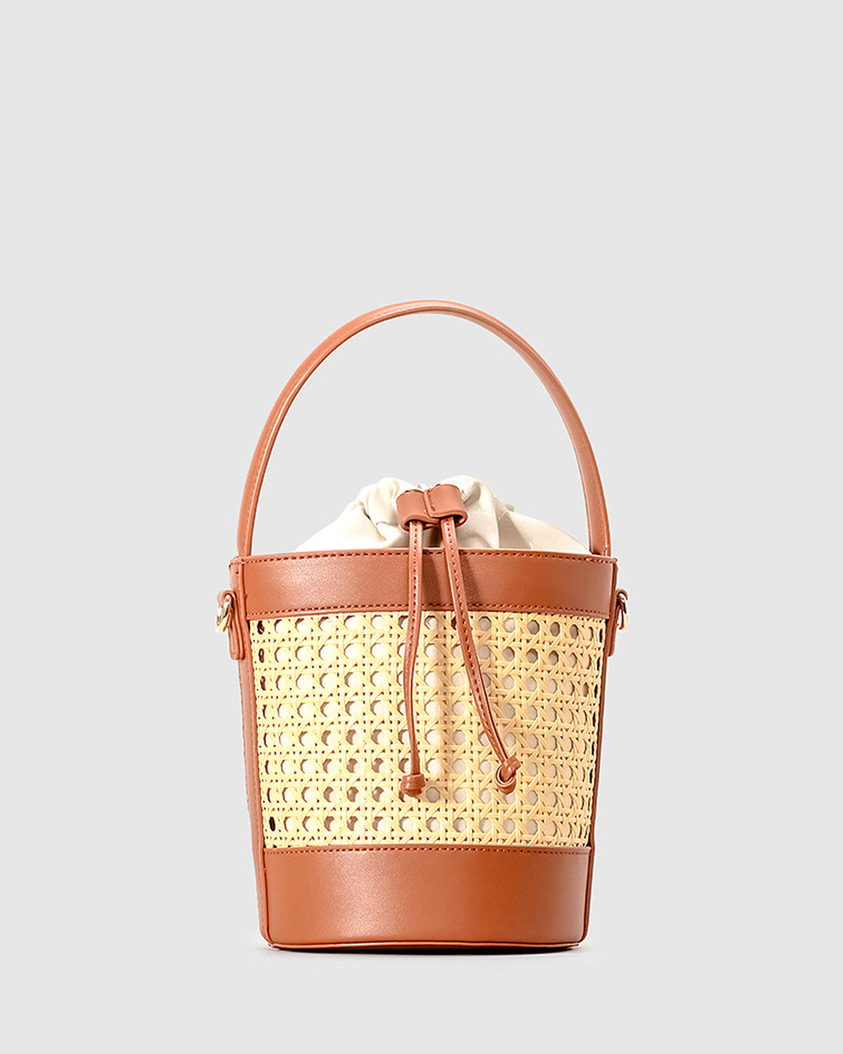 Hasır Detaylı Büzgülü Kova Çanta