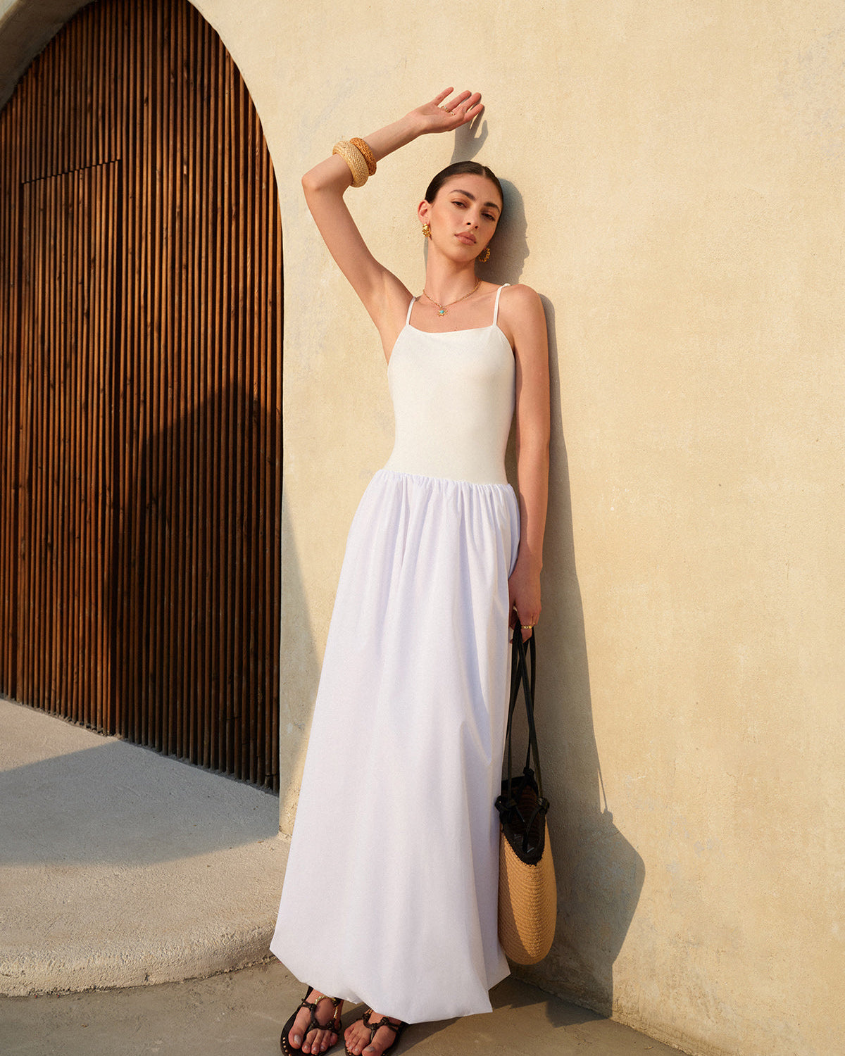 Balon Etekli İnce Askılı Elbise