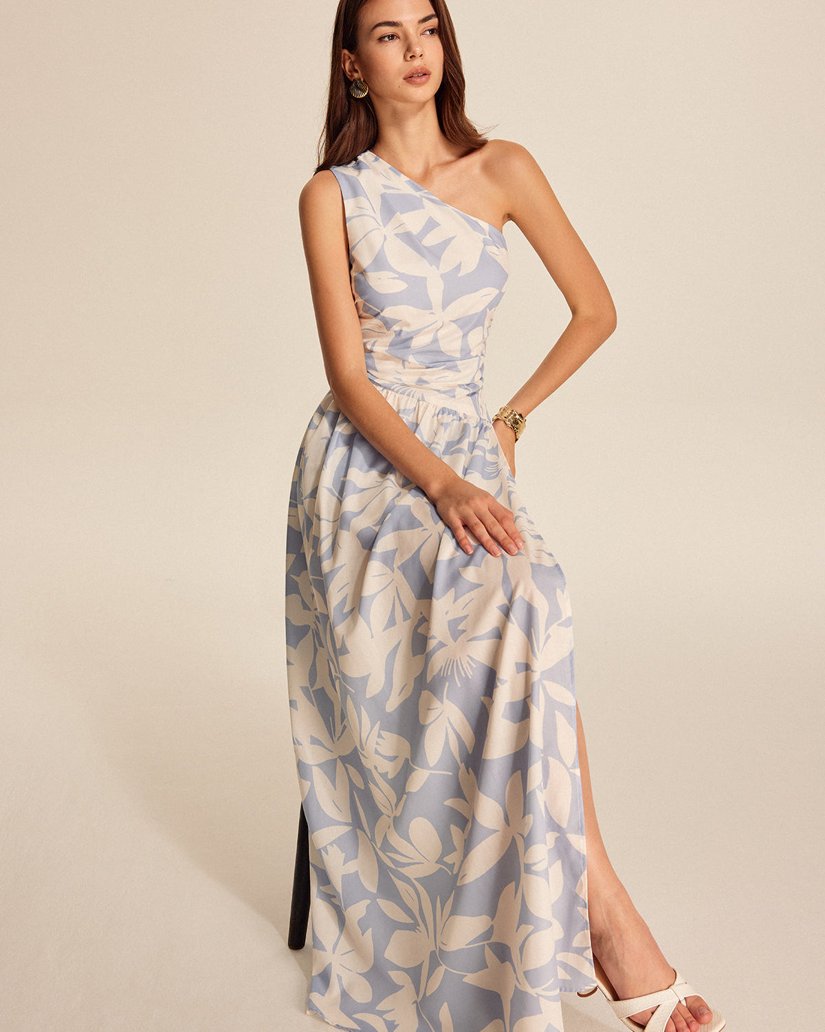 Tek Omuzlu Çiçek Desenli Elbise