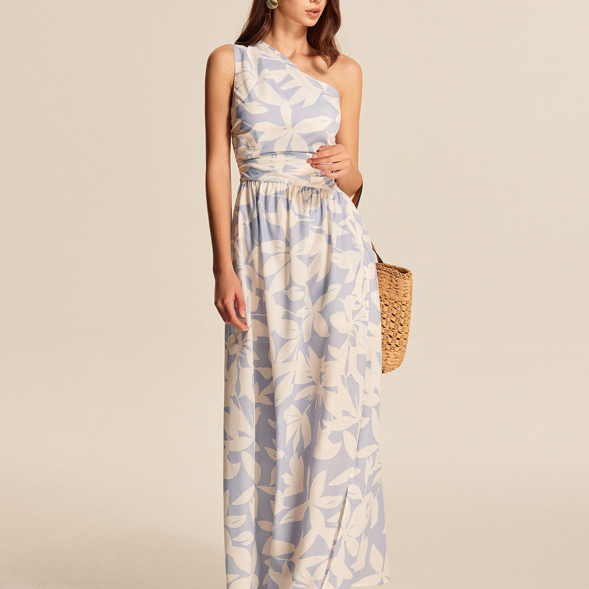 Tek Omuzlu Çiçek Desenli Elbise