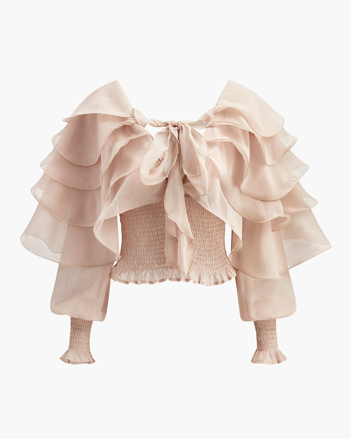 Yarı Transparan Şifon Fırfırlı Sırt Dekolteli Bluz