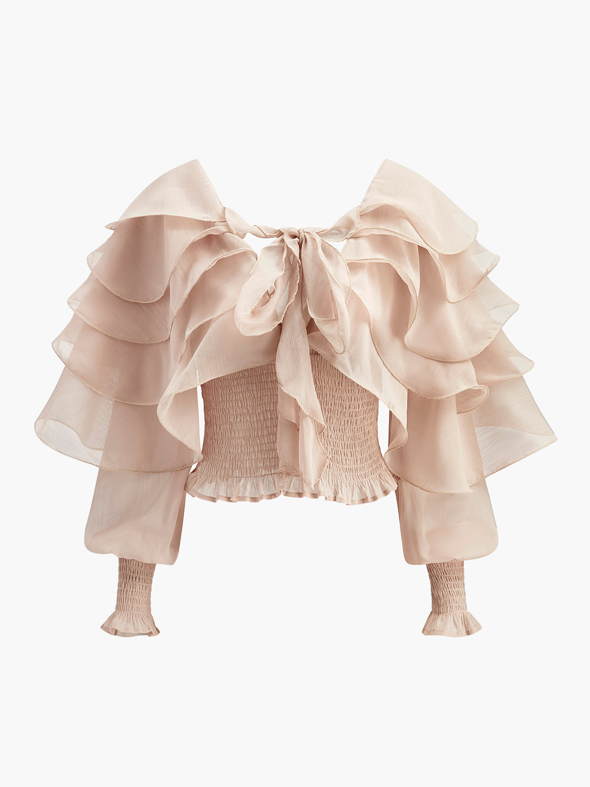 Yarı Transparan Şifon Fırfırlı Sırt Dekolteli Bluz