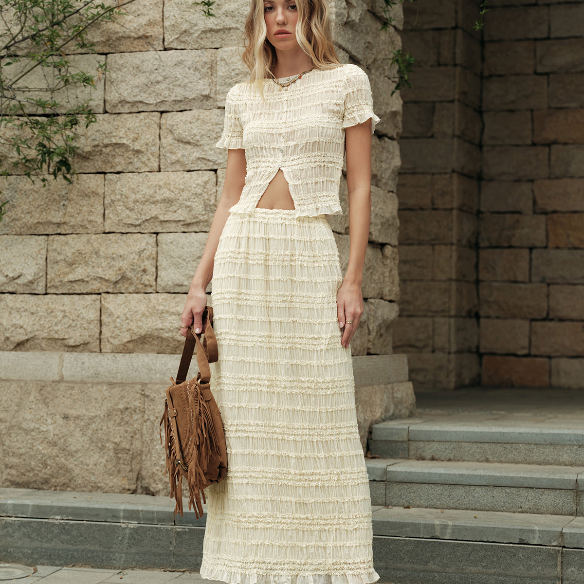 Fırfırlı Crop Top Etek Takımı