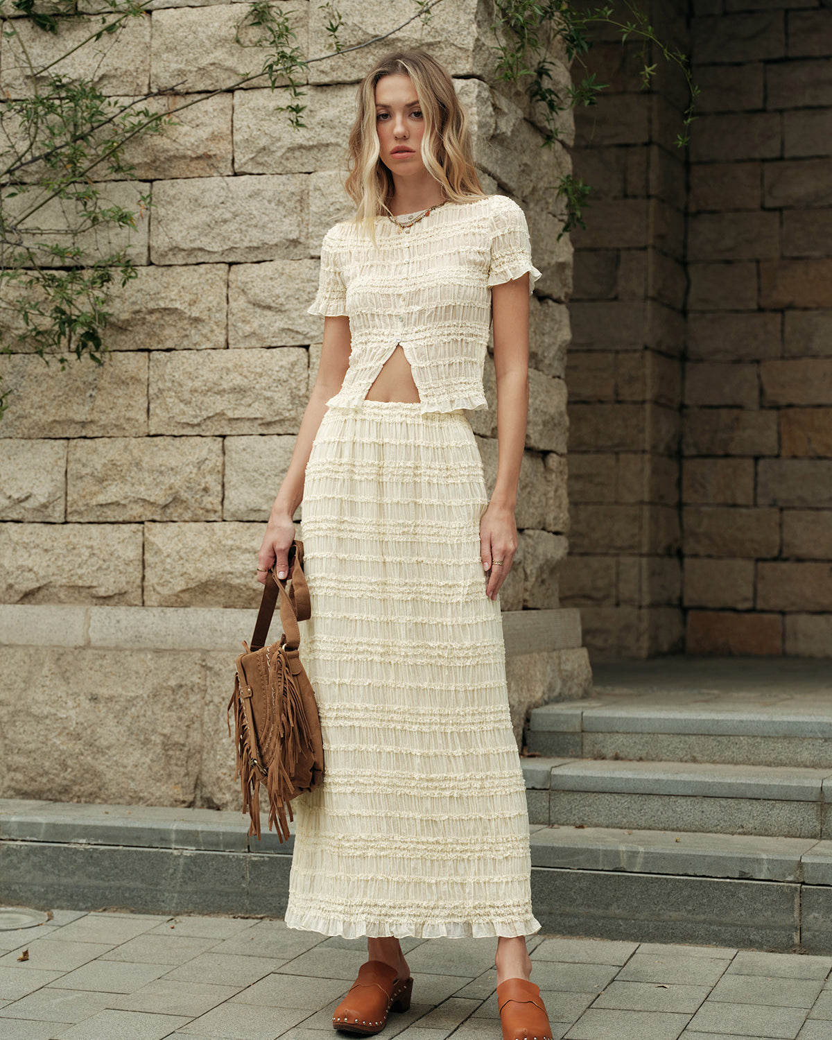 Fırfırlı Crop Top Etek Takımı