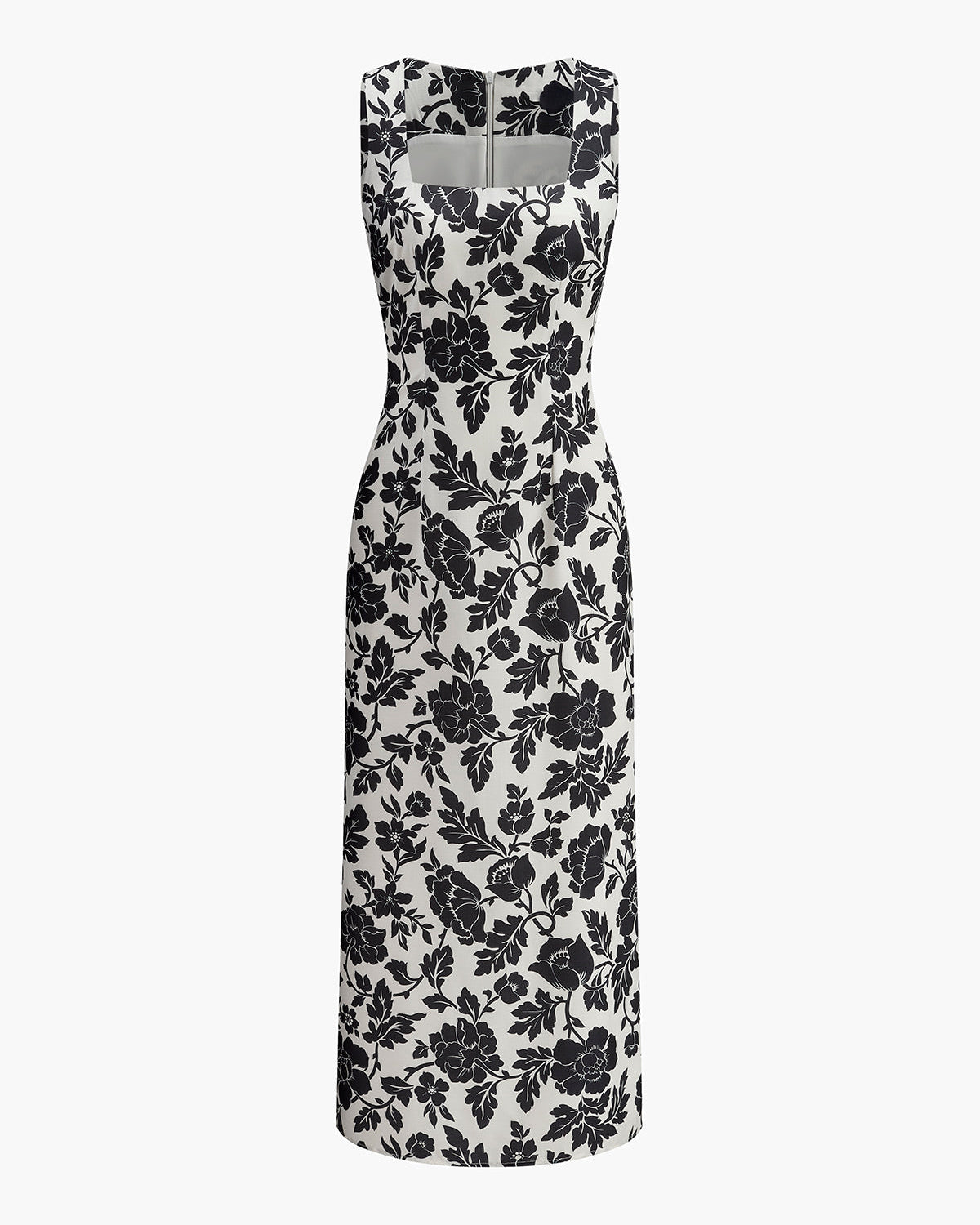 Çiçek Desenli Kare Yaka Askılı Elbise