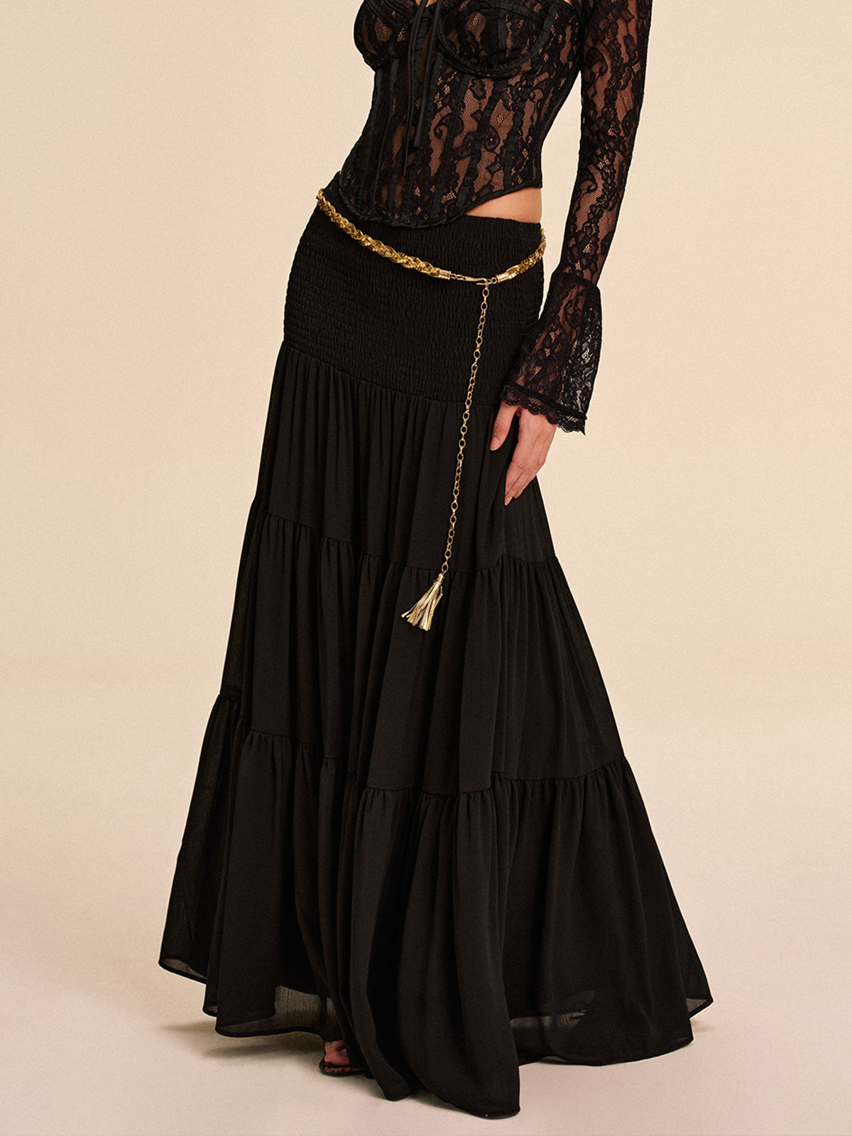 Kemersiz Yarı Şeffaf Şifon Etek