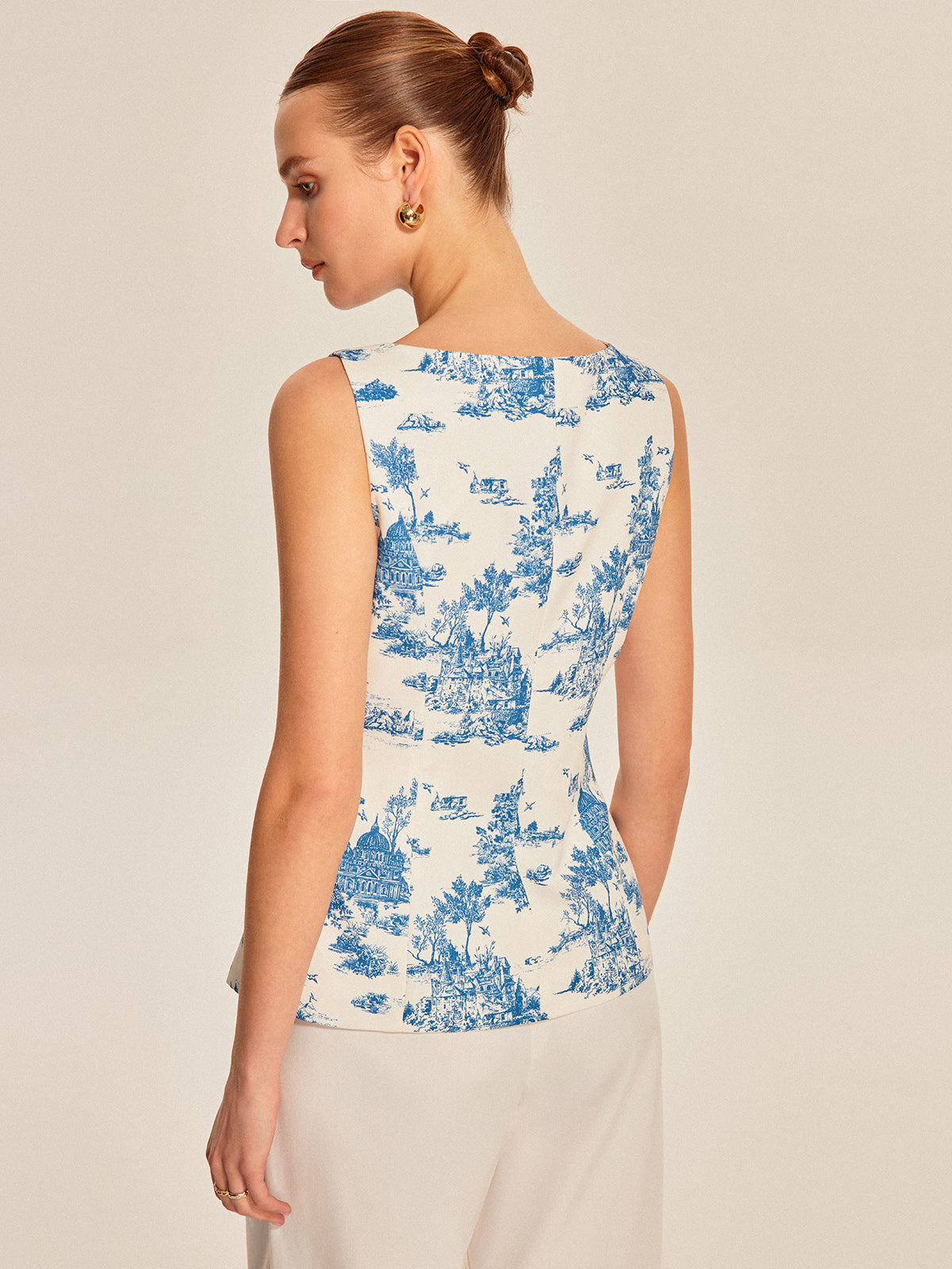 Baskılı Kolsuz Yırtmaç Detaylı Yelek