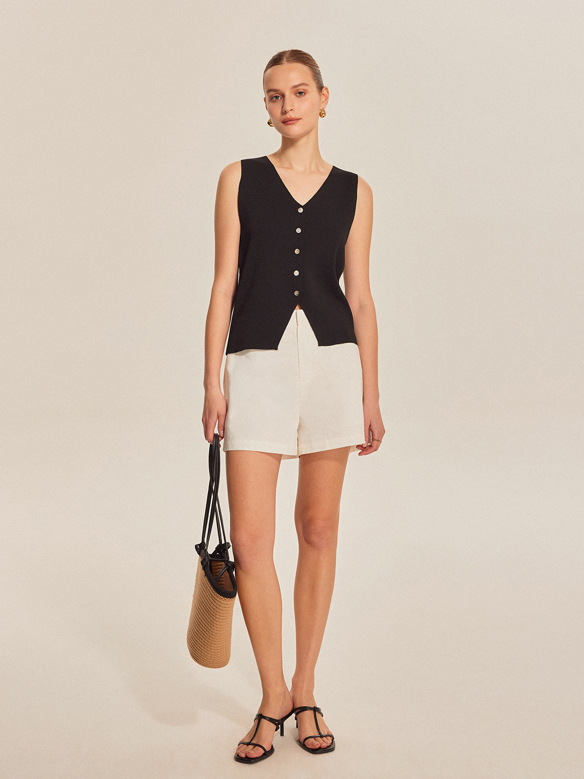 Kolsuz Ribanalı Triko Düğmeli Bluz