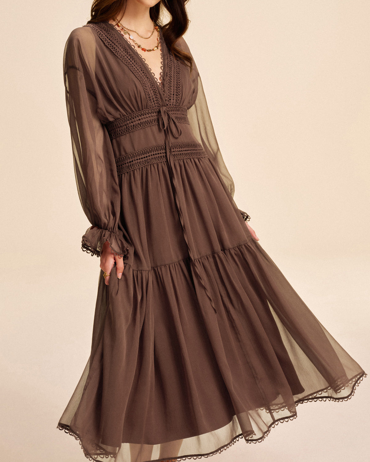 Bohem Tarzı Yarı Şeffaf Şifon Maxi Elbise