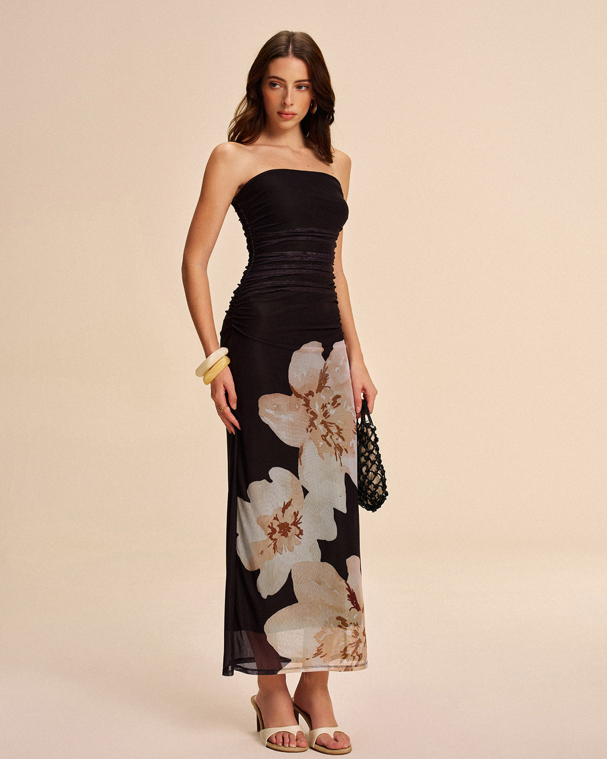 Yarım Saydam Askısız Fırfırlı Çiçek Desenli Ağ Fancırobu