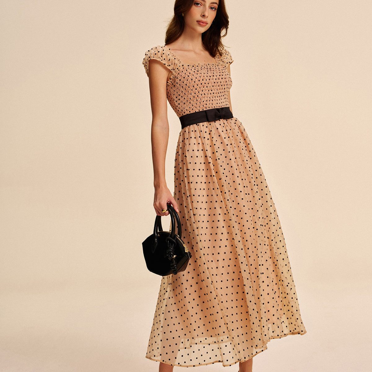 Kemerli Puantiyeli Elbise (Çıkarılabilir Kemerli)