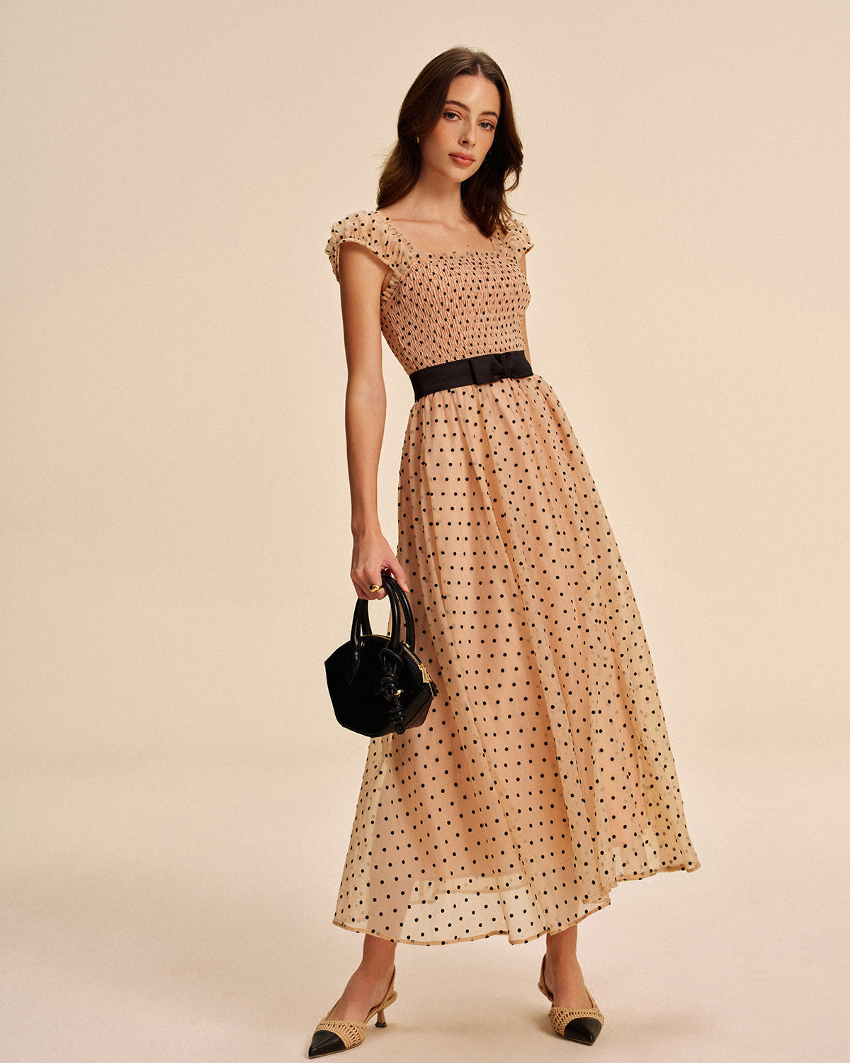 Kemerli Puantiyeli Elbise (Çıkarılabilir Kemerli)