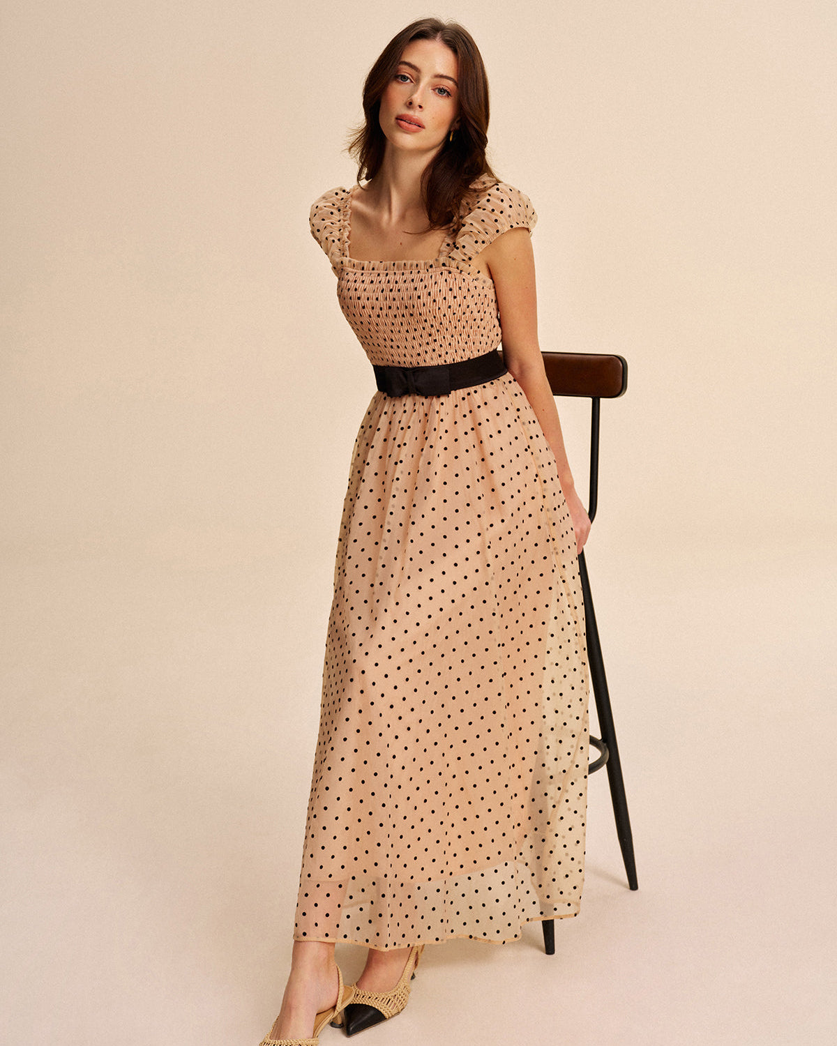 Kemerli Puantiyeli Elbise (Çıkarılabilir Kemerli)