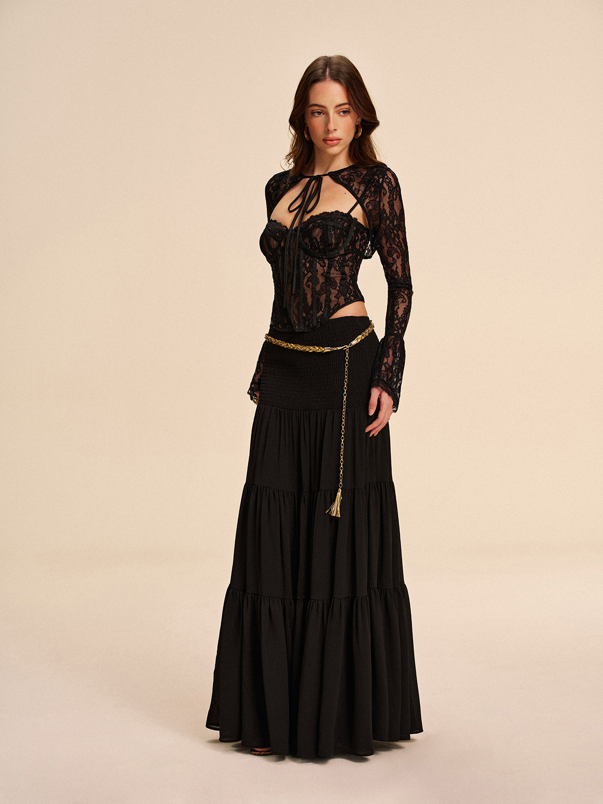 Kemersiz Yarı Şeffaf Şifon Etek