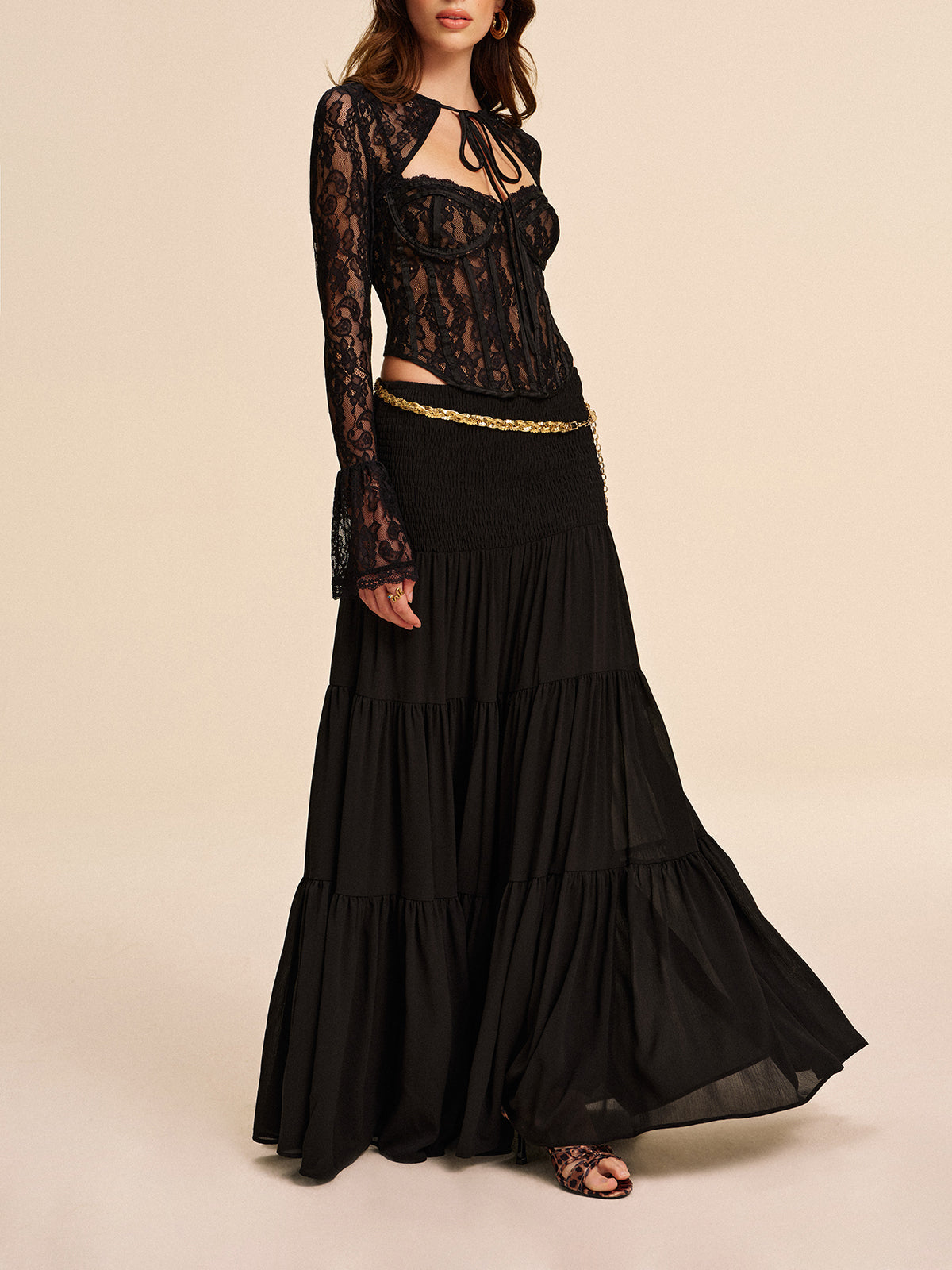 Kemersiz Yarı Şeffaf Şifon Etek