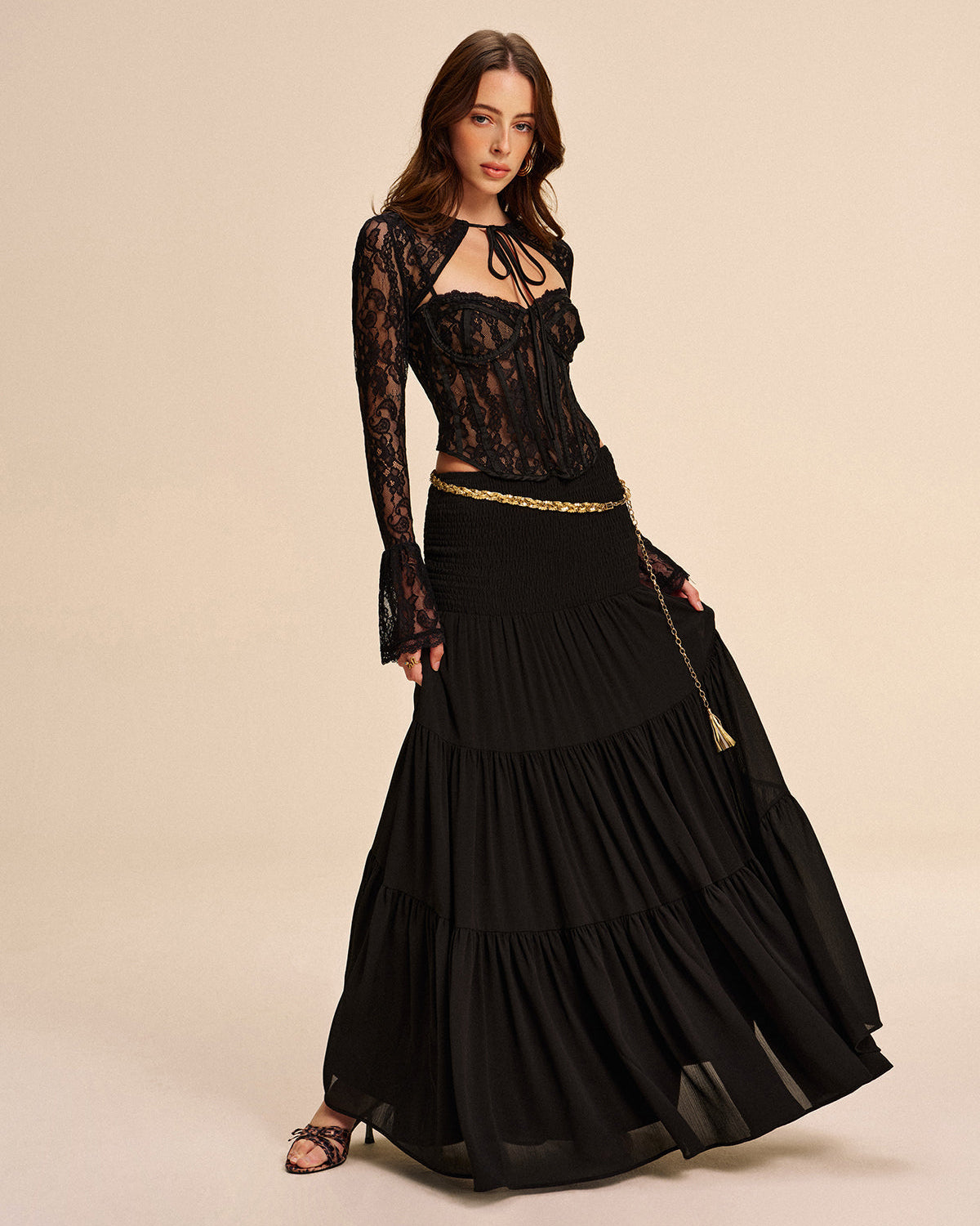 Kemersiz Yarı Şeffaf Şifon Etek