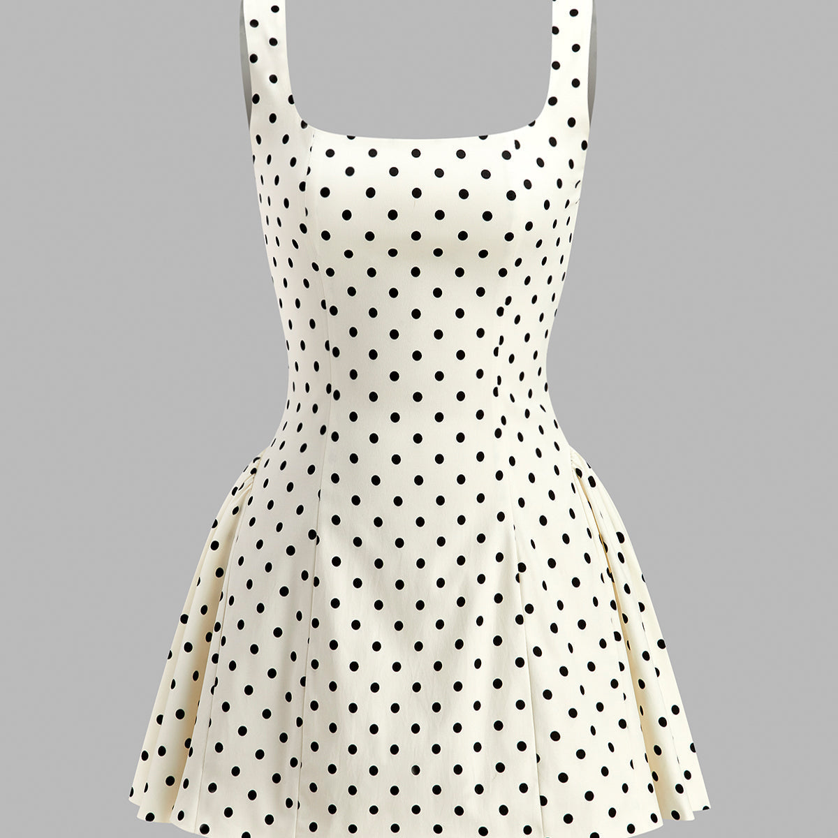 Puantiyeli Bağcıklı Sırt Dekolteli Mini Elbise