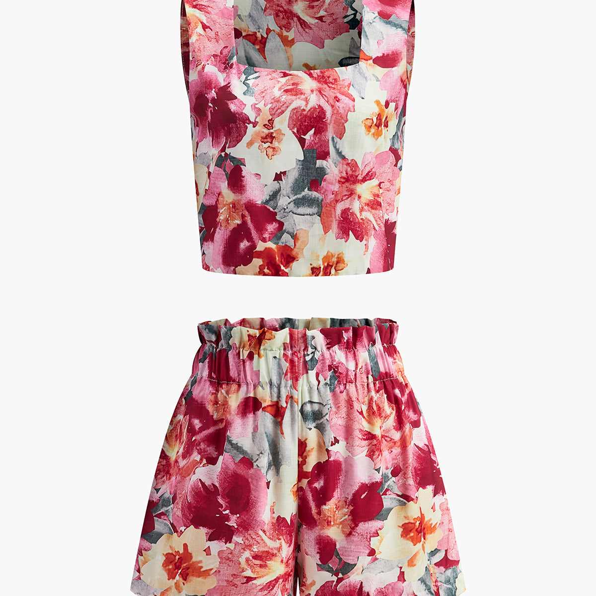 Çiçek Desenli Kolsuz Şort Takım