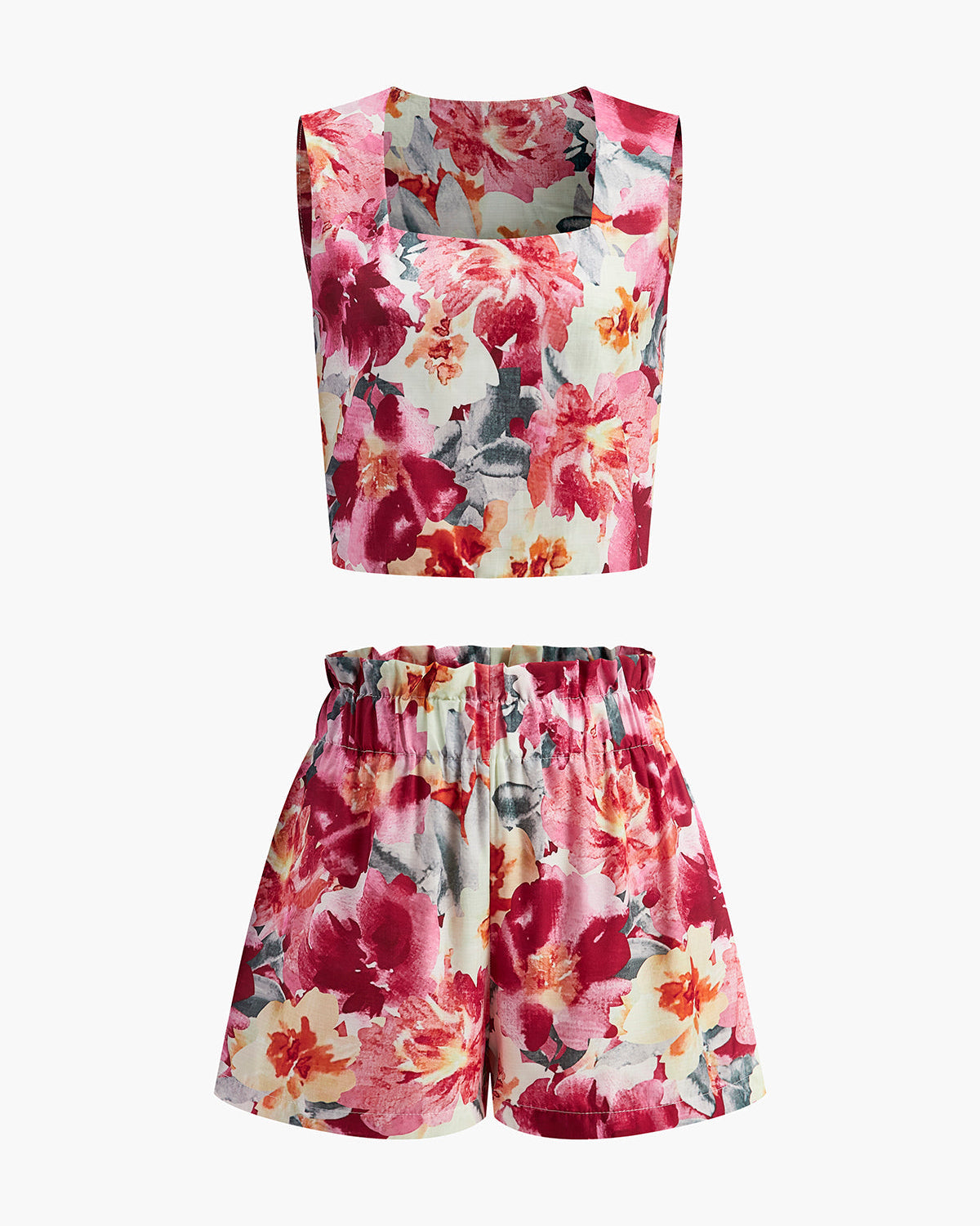 Çiçek Desenli Kolsuz Şort Takım