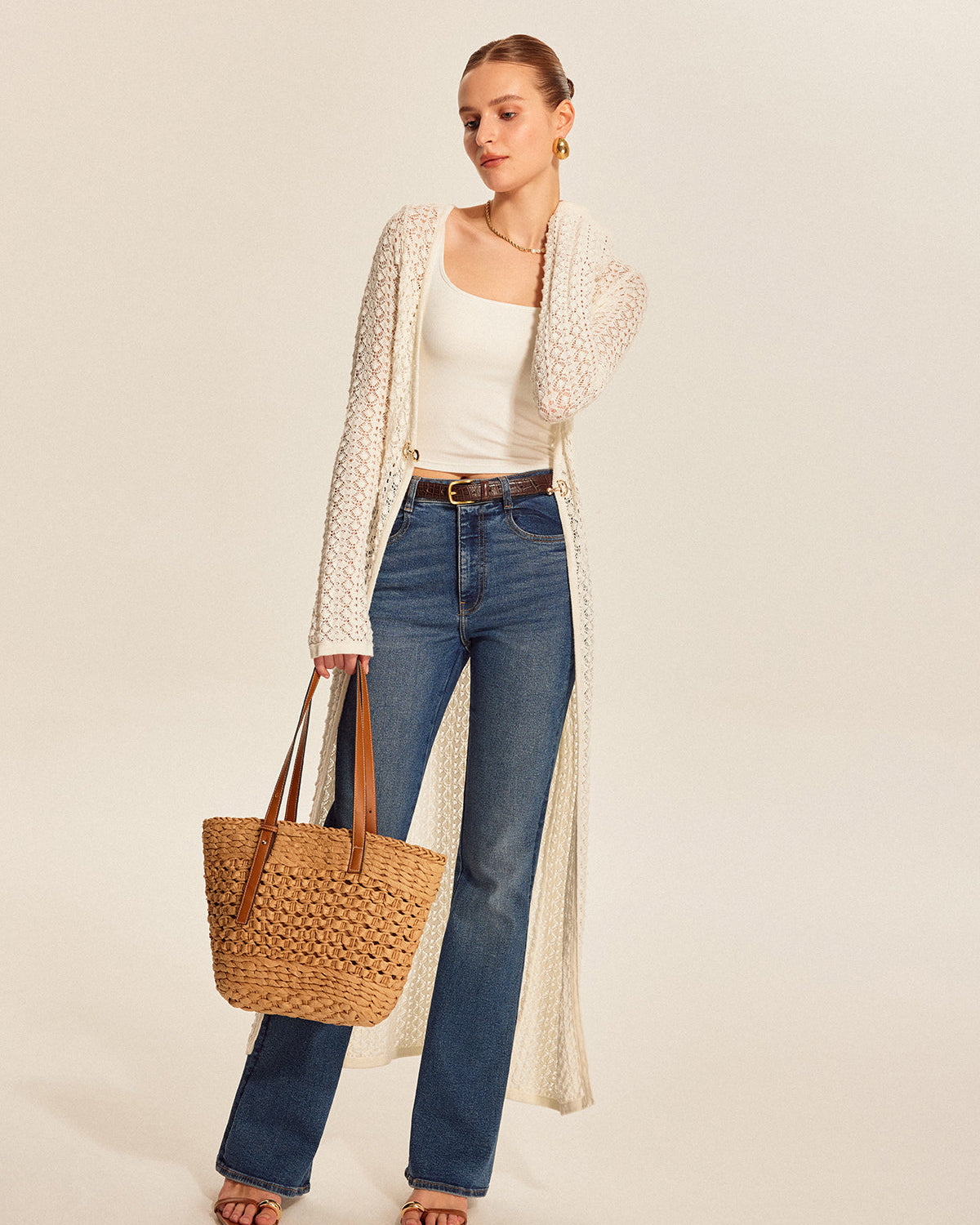 Dantel Görünümlü Metal Detaylı Triko Hırka